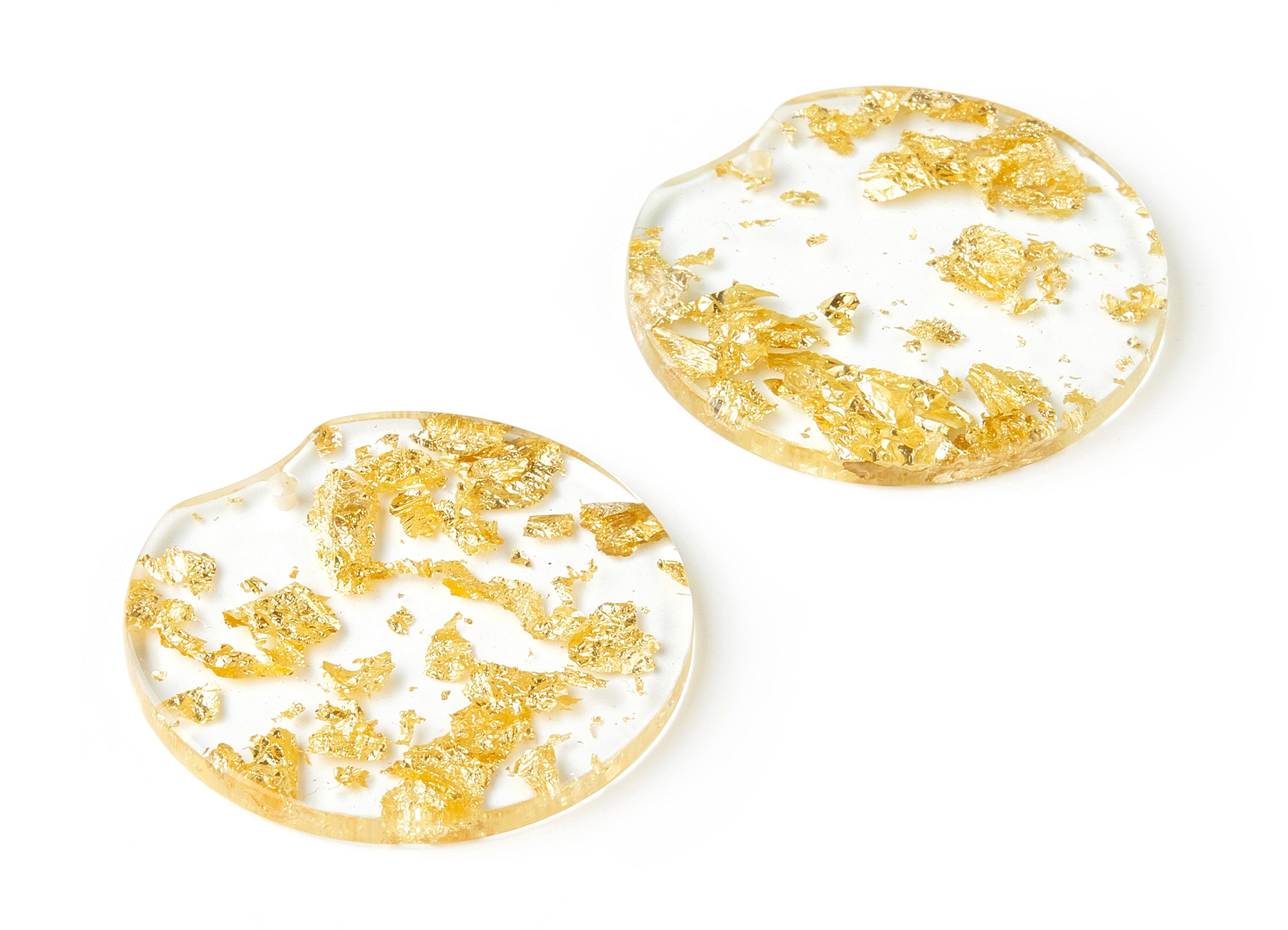 Acrylic Round Charms - Gold Foil & Confetti - Round Earrings and Pendant - Color Code: A255 - 37.2x34.96x3.01mm - AC1613-A255 - DOMEDBAZAAR