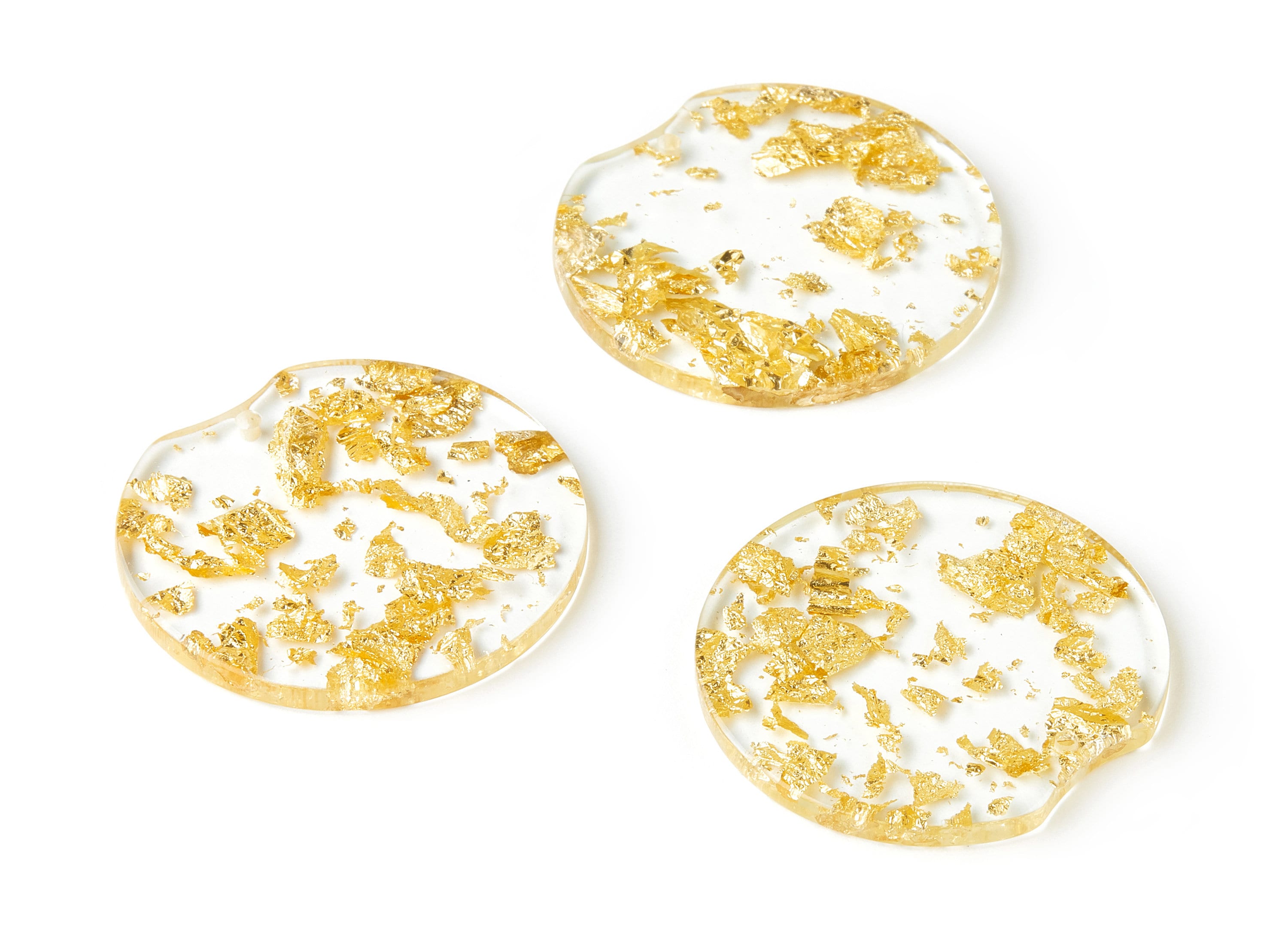 Acrylic Round Charms - Gold Foil & Confetti - Round Earrings and Pendant - Color Code: A255 - 37.2x34.96x3.01mm - AC1613-A255 - DOMEDBAZAAR