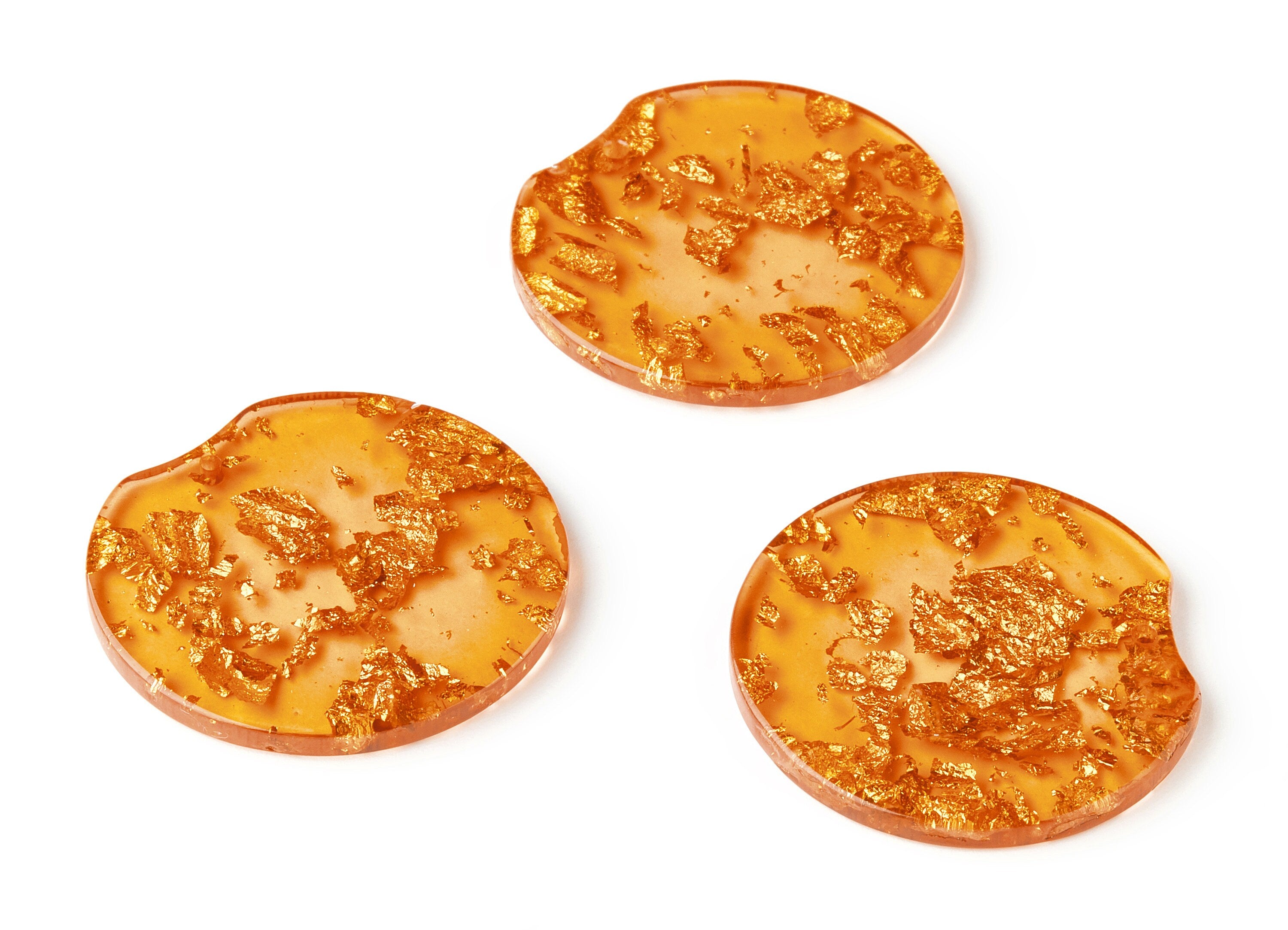 Acrylic Round Charms - Gold Color Flake Earrings - Round Earrings and Pendant - Color Code: A291 - 37.2x34.96x3.01mm - AC1613-A291 - DOMEDBAZAAR