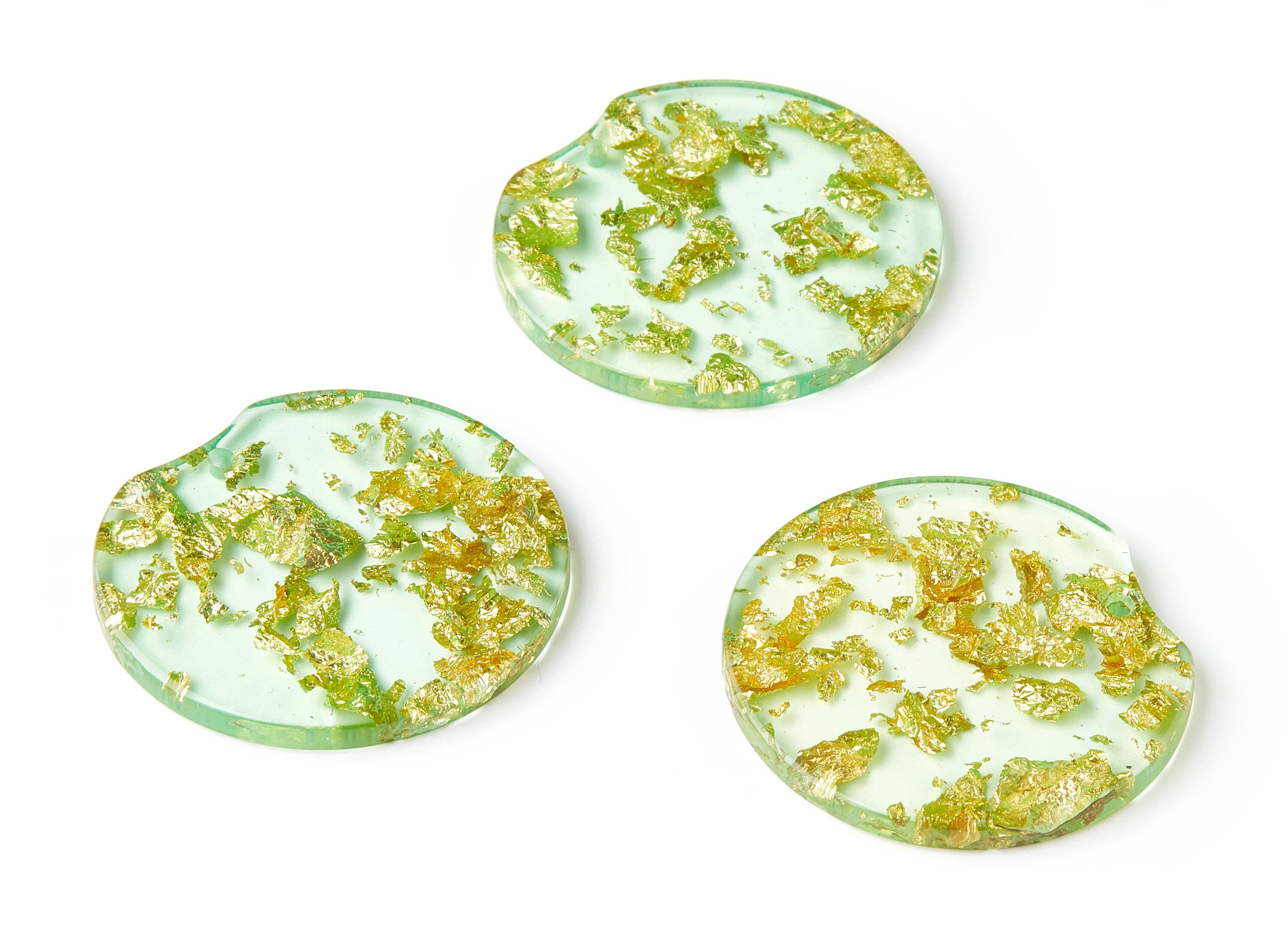 Acrylic Round Charms - Gold Color Flake Earrings - Round Earrings and Pendant - Color Code: A292 - 37.2x34.96x3.01mm - AC1613-A292 - DOMEDBAZAAR