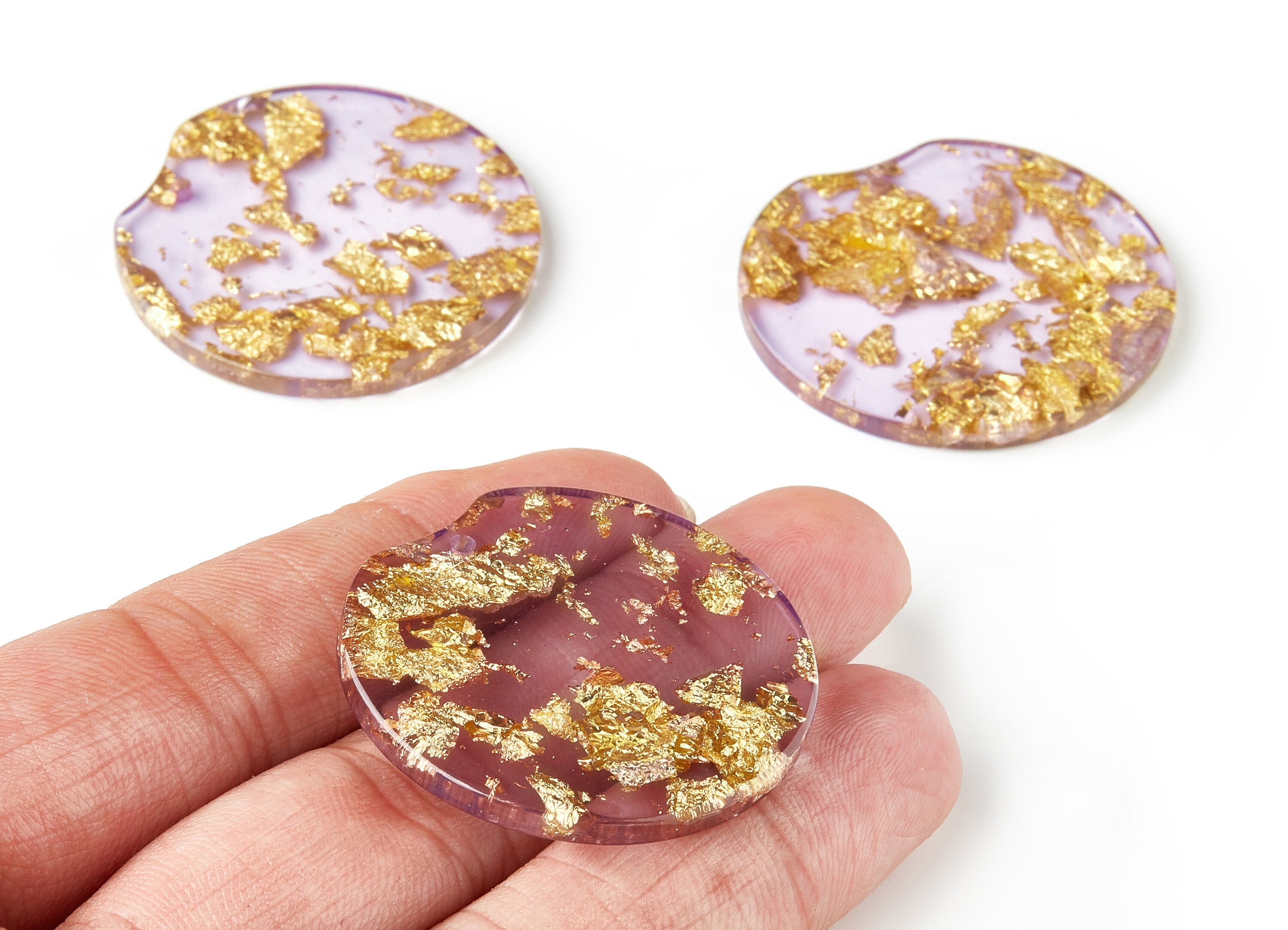 Acrylic Round Charms - Gold Color Flake Earrings - Round Earrings and Pendant - Color Code: A293 - 37.2x34.96x3.01mm - AC1613-A293 - DOMEDBAZAAR