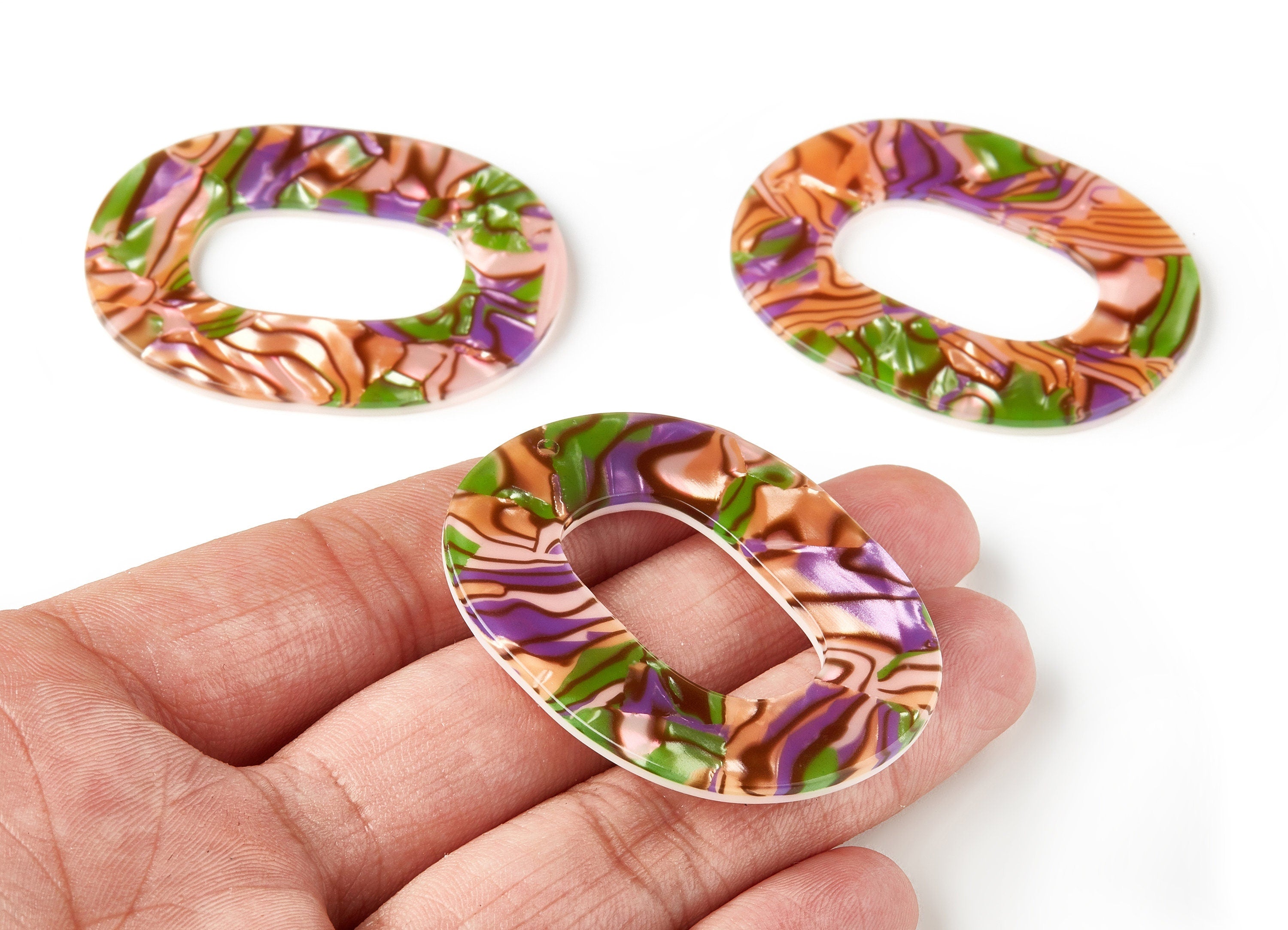 Acetate Acrylic Earring Charms - Tortoise Shell Earrings - Oval Shaped Pendant - Color Code: A289 - 49.96x41.56x2.6mm - AC1599-A289 - DOMEDBAZAAR