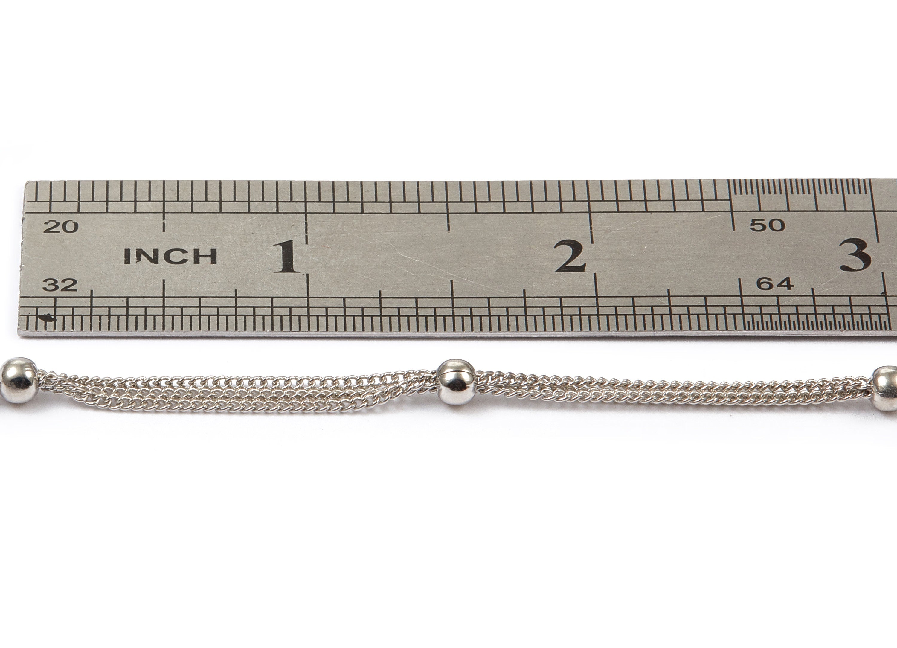 Ball Satellite Triple Curb Chain - Silver Tone Plated Iron Chain- Soldered - 0.08&quot; x 0.05&quot; x 0.16&quot; - for Necklace Jewellery Making - CC1110S - DOMEDBAZAAR