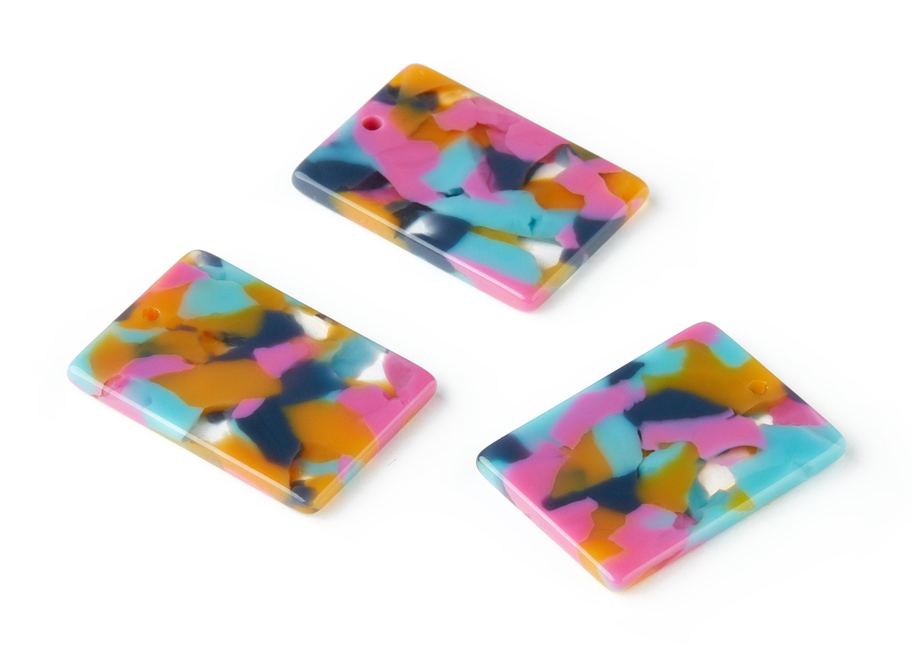 Acetate Acrylic Earrings Charms - Tortoise Shell Earrings - Rectangle Shaped Pendant - Color Code: A258 - 28.05x19.85x2.55mm - AC1597-A258 - DOMEDBAZAAR