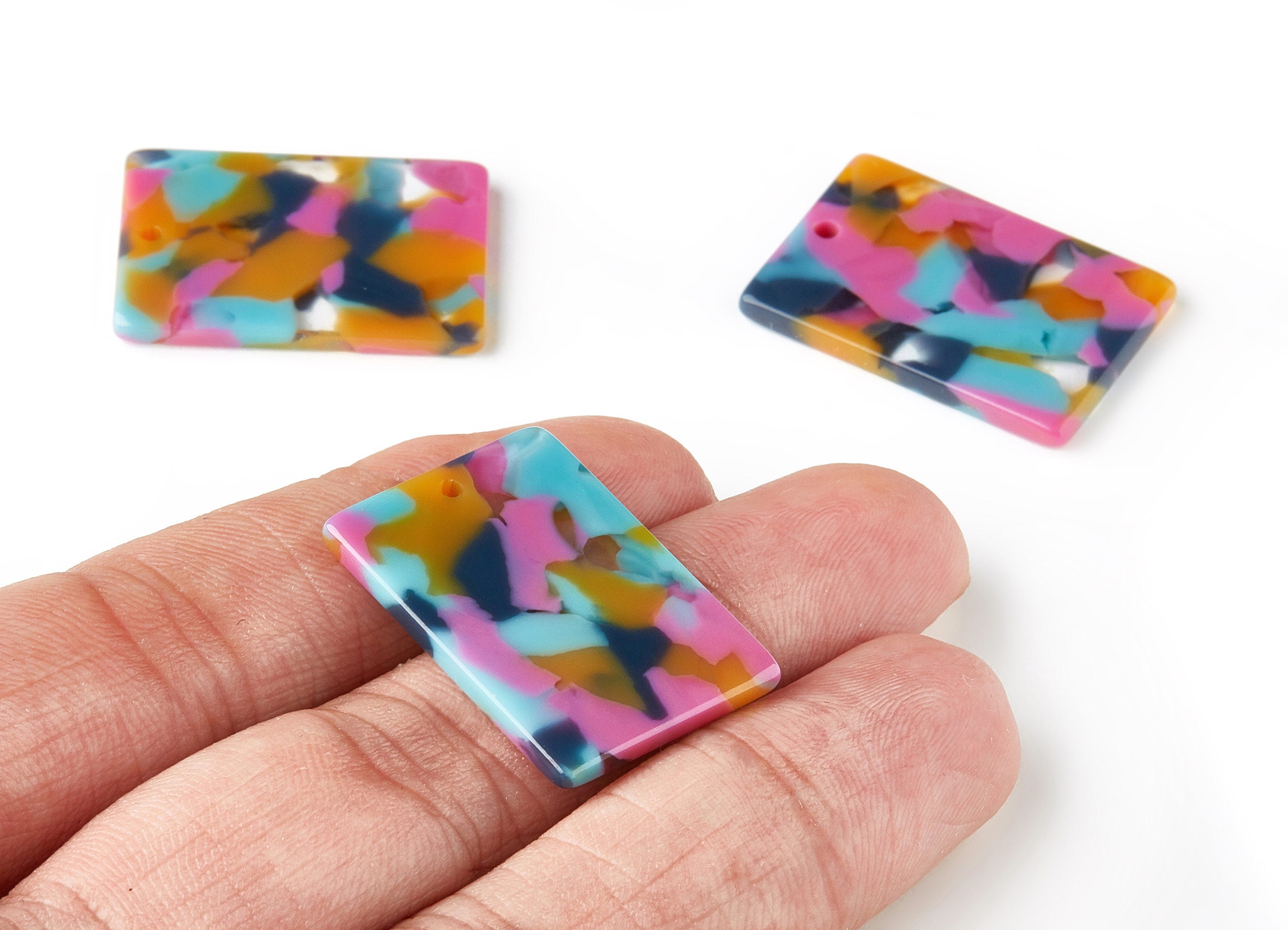 Acetate Acrylic Earrings Charms - Tortoise Shell Earrings - Rectangle Shaped Pendant - Color Code: A258 - 28.05x19.85x2.55mm - AC1597-A258 - DOMEDBAZAAR