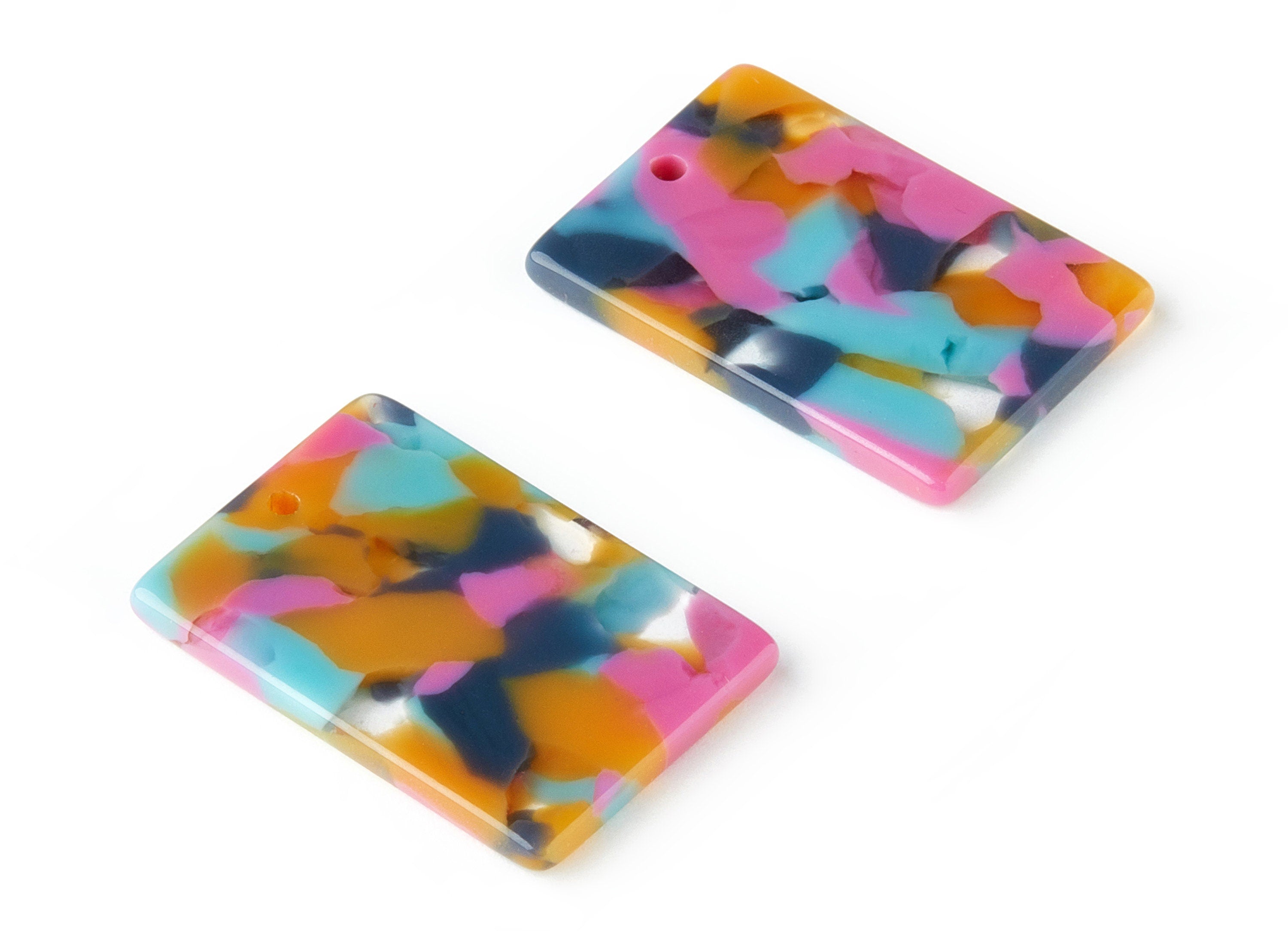 Acetate Acrylic Earrings Charms - Tortoise Shell Earrings - Rectangle Shaped Pendant - Color Code: A258 - 28.05x19.85x2.55mm - AC1597-A258 - DOMEDBAZAAR