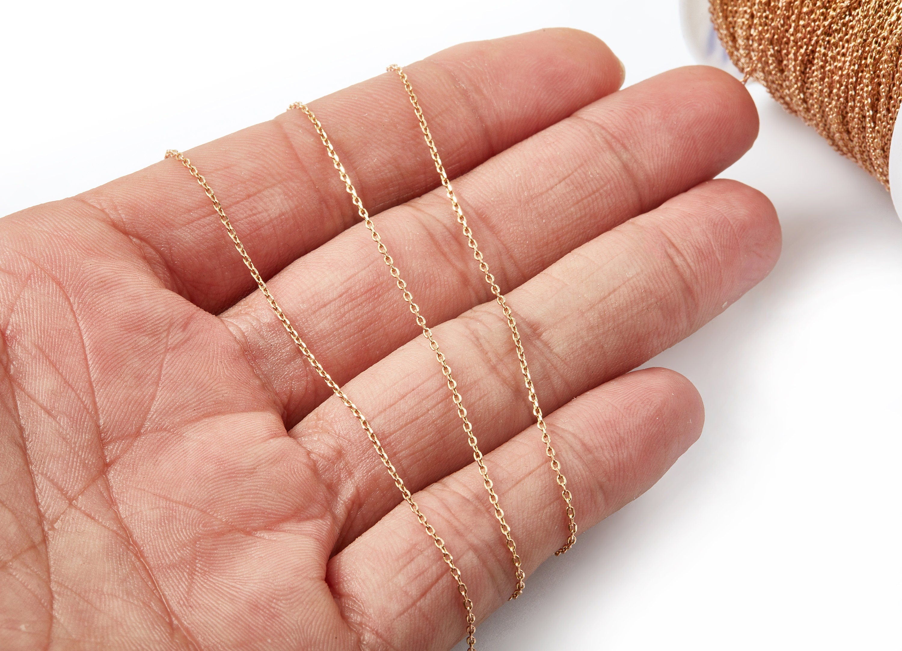 Faceted Soldered Flat Cable Chain - Raw Brass Chain -  Solder Tiny Chain - &quot;0.07&quot;&quot; x 0.04&quot;&quot; x 0.01&quot;&quot; - CC1063 - DOMEDBAZAAR