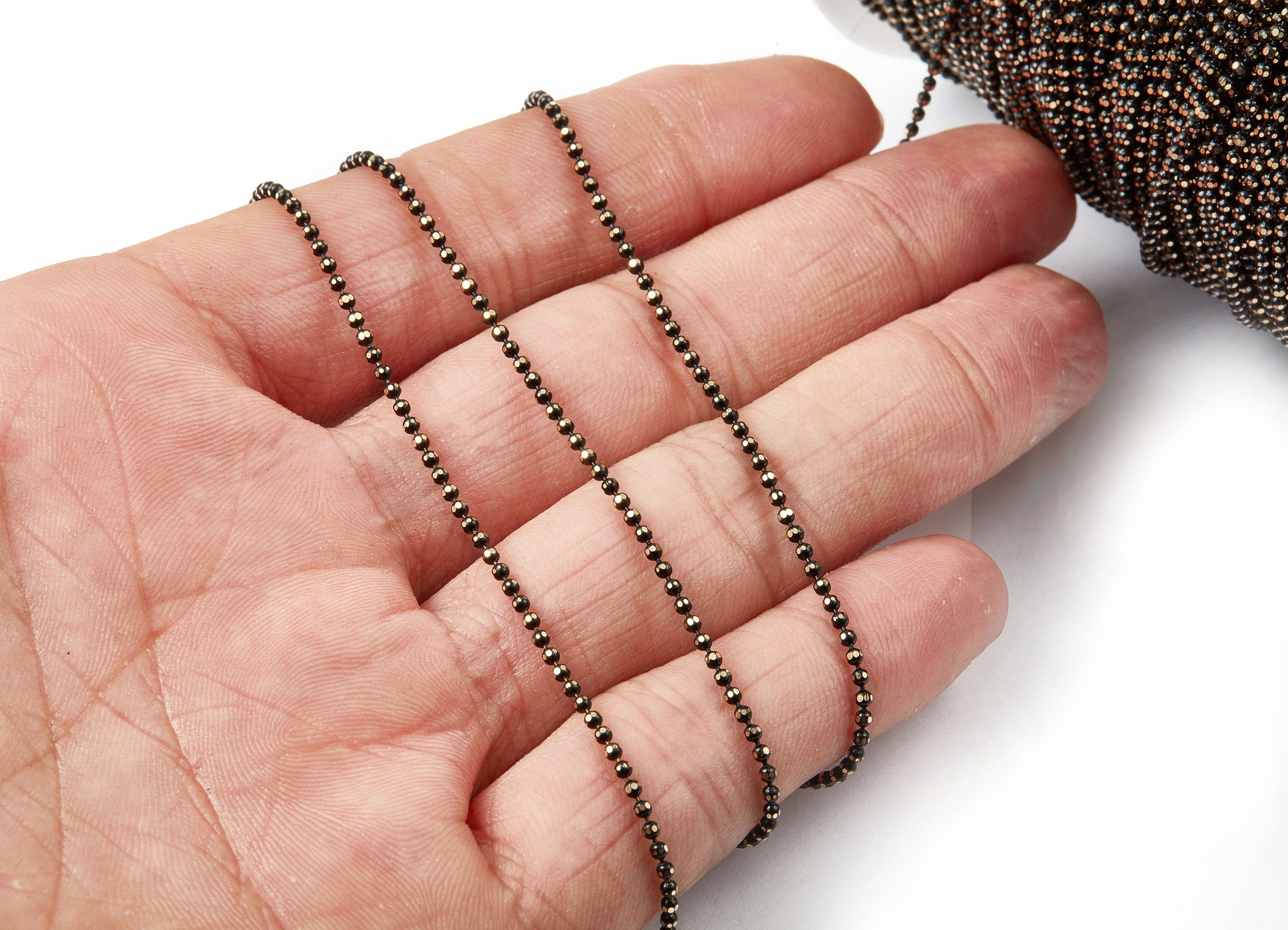 Faceted Tiny Ball Chain -Brass Chain - Antique Brass Faceted Black Ball Chain  - 0.06&quot; - CC1092 - DOMEDBAZAAR