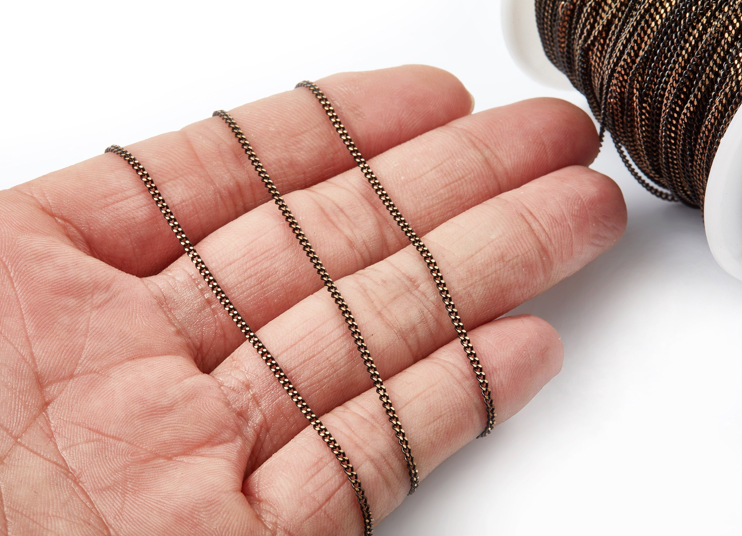 Faceted Soldered Tiny Curb Chain - Brass Chain - Antique Brass Faceted - Black Solder Chain - 0.06&quot; x 0.03&quot; x 0.02&quot; -  CC1073 - DOMEDBAZAAR