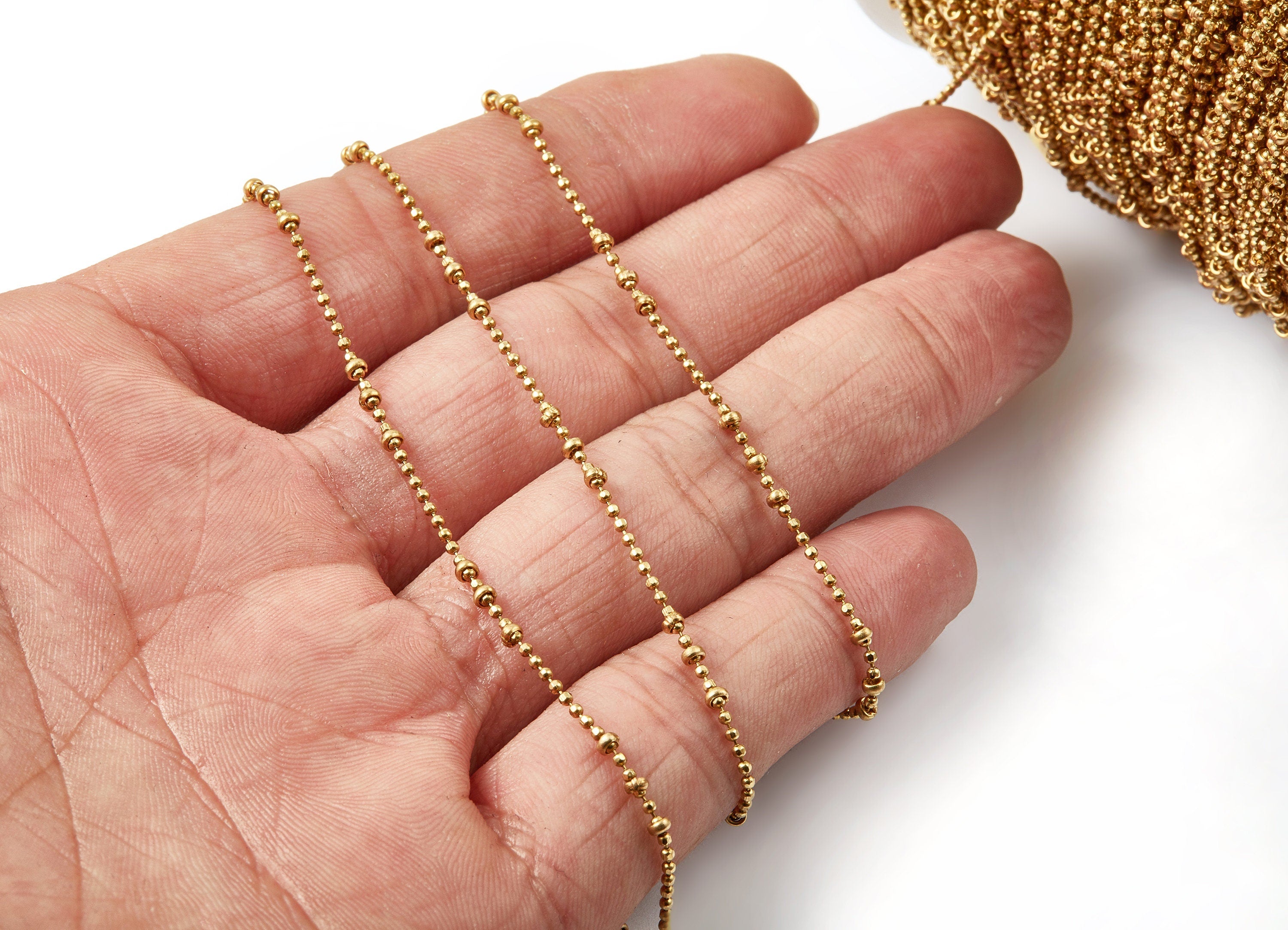Faceted Tiny Ball Chain - Raw Brass Chain -  Brass Faceted Ball Chain  - 0.08&quot; - CC1084 - DOMEDBAZAAR
