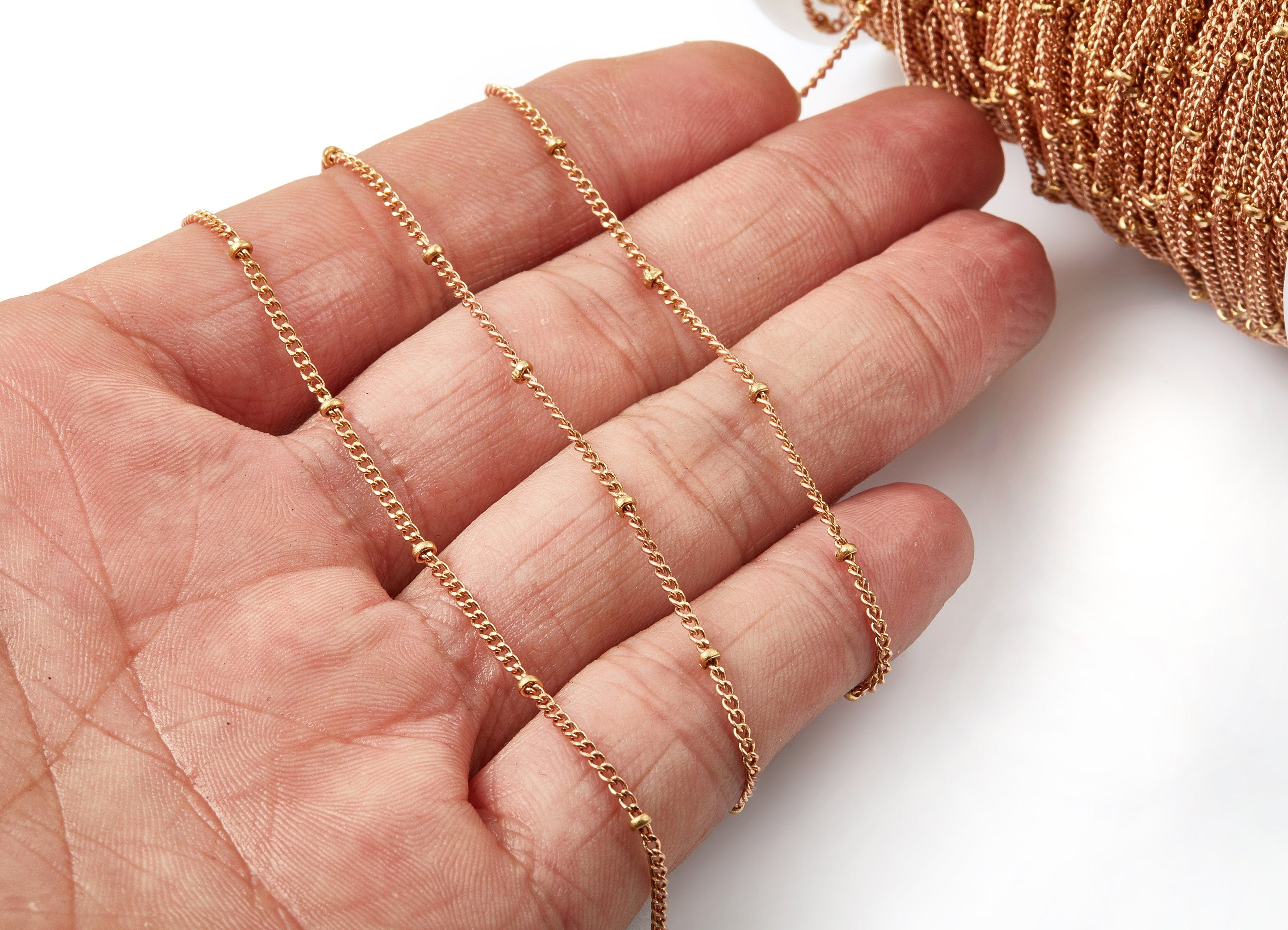 Ball Satellite Curb Chain - Brass Chain- Raw Brass Soldered - 0.08&quot; x 0.06&quot; x 0.02&quot; - for Necklace Bracelet Jewellery Making - CC1087 - DOMEDBAZAAR