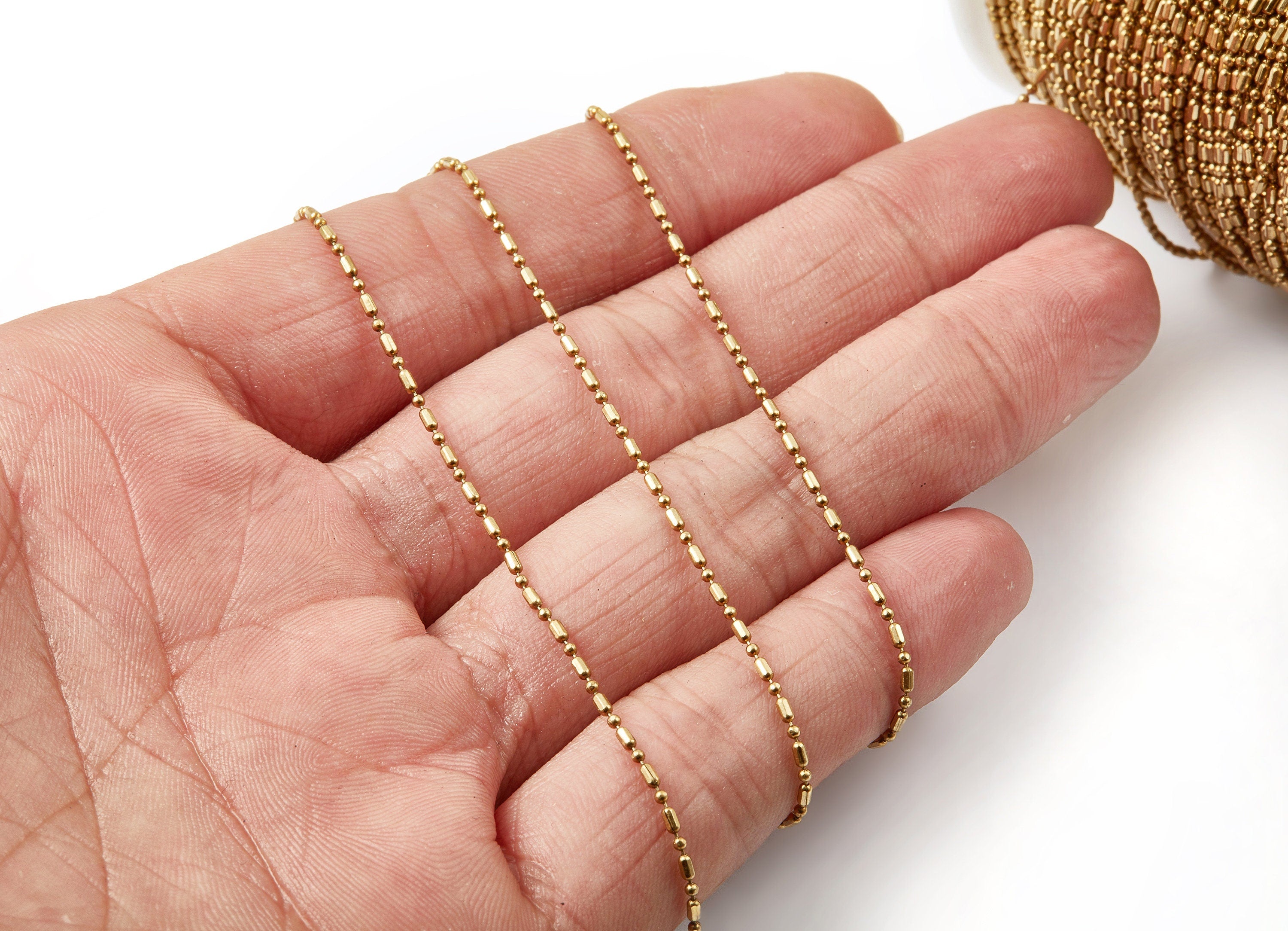 Faceted Bar Ball Chain -Raw Brass Chain - Raw Brass Faceted Tiny Bar Ball Chain - 0.09&quot; x 0.05&quot; - CC1088 - DOMEDBAZAAR