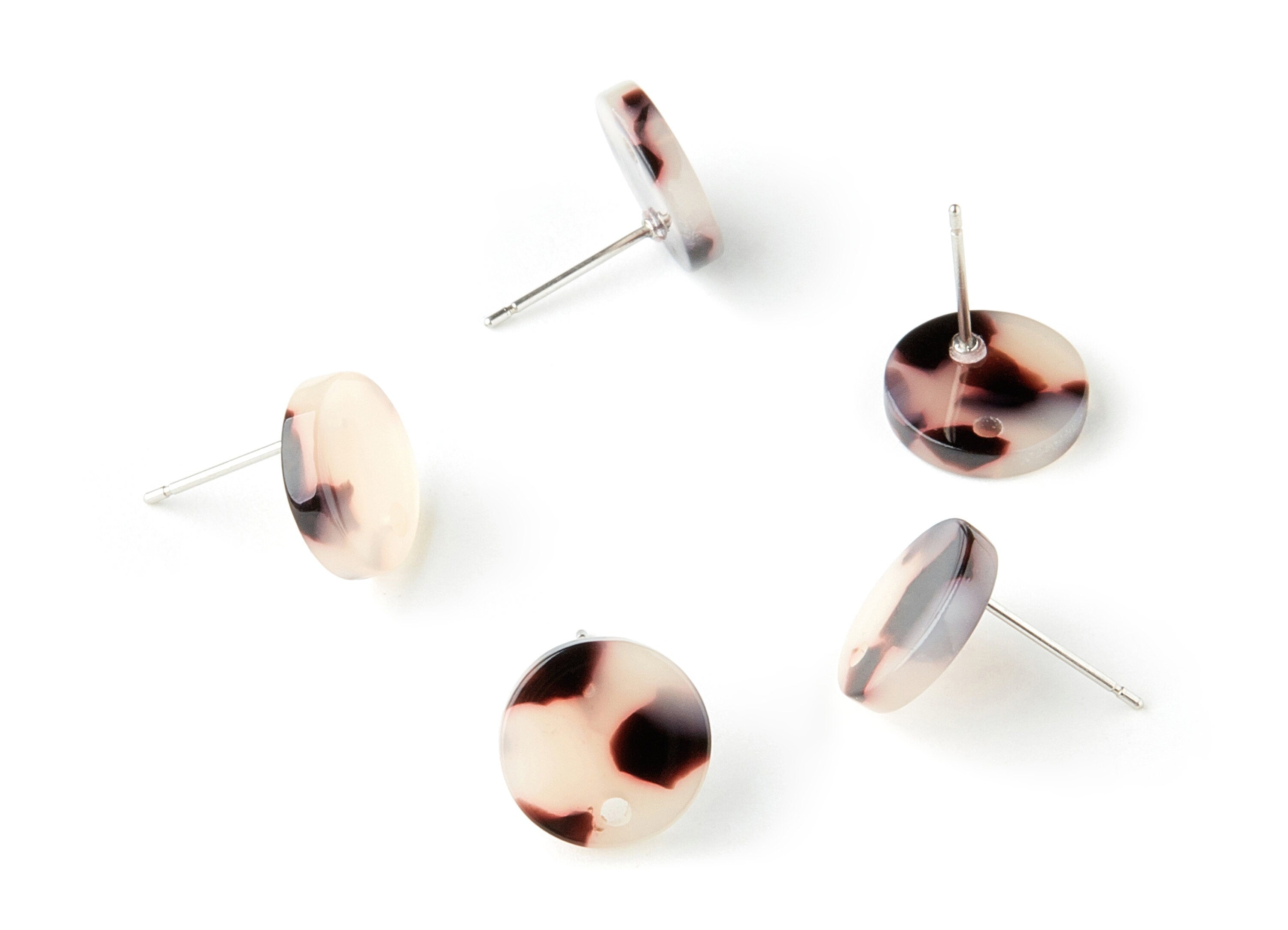 Acetate Acrylic Earring Stud - Post Charms - Blonde Tortoise Shell Earrings - Round Shaped - Color Code: A07 - 11.7x11.7x2.6mm - AC1139-A07 - DOMEDBAZAAR