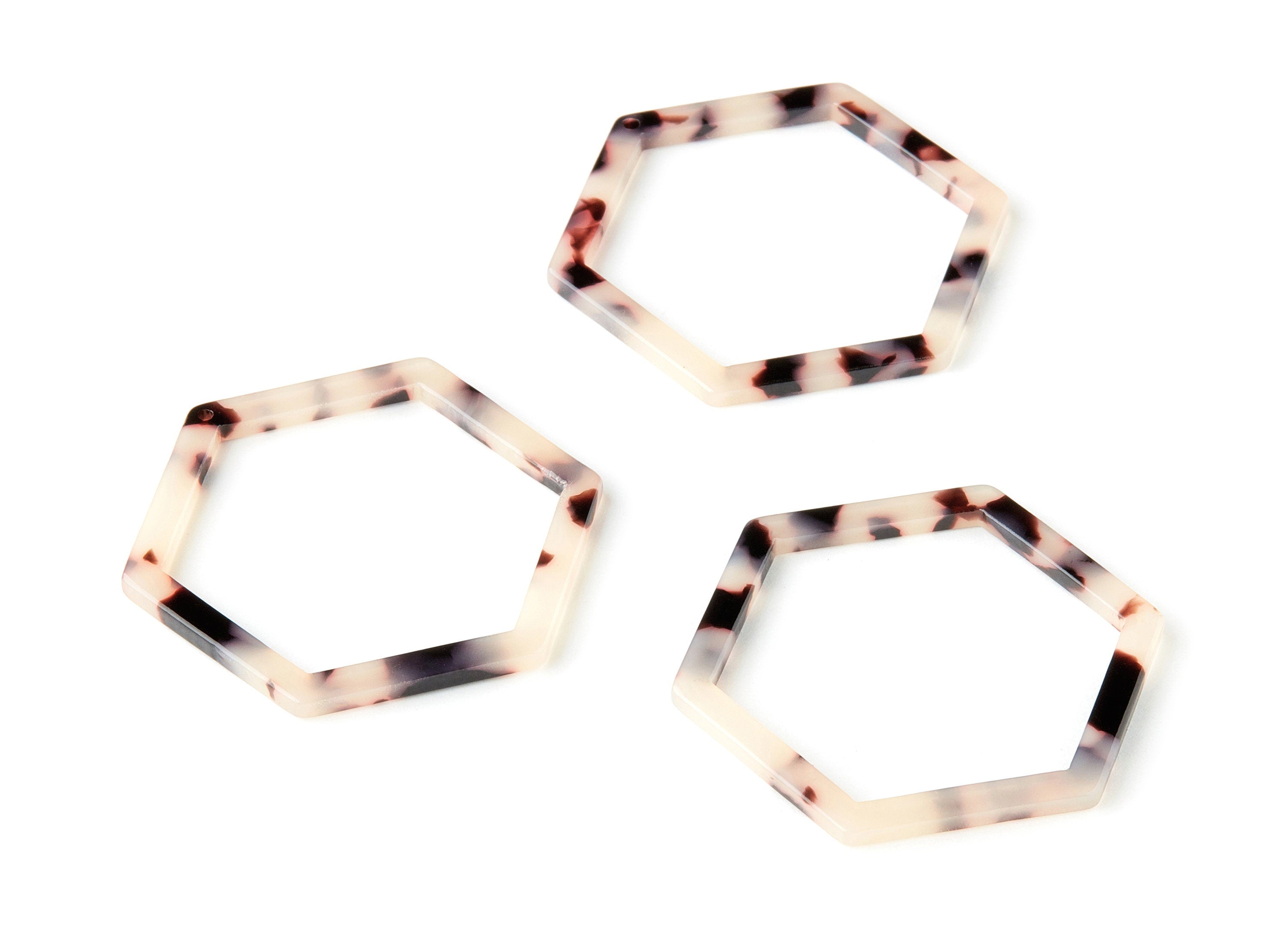 Acetate Acrylic Earring Charm - Blonde Tortoise Shell Earring - Hexagon Shaped Pendant - Color Code: A07- 44.75x39.4mm - AC1125-A07 - DOMEDBAZAAR