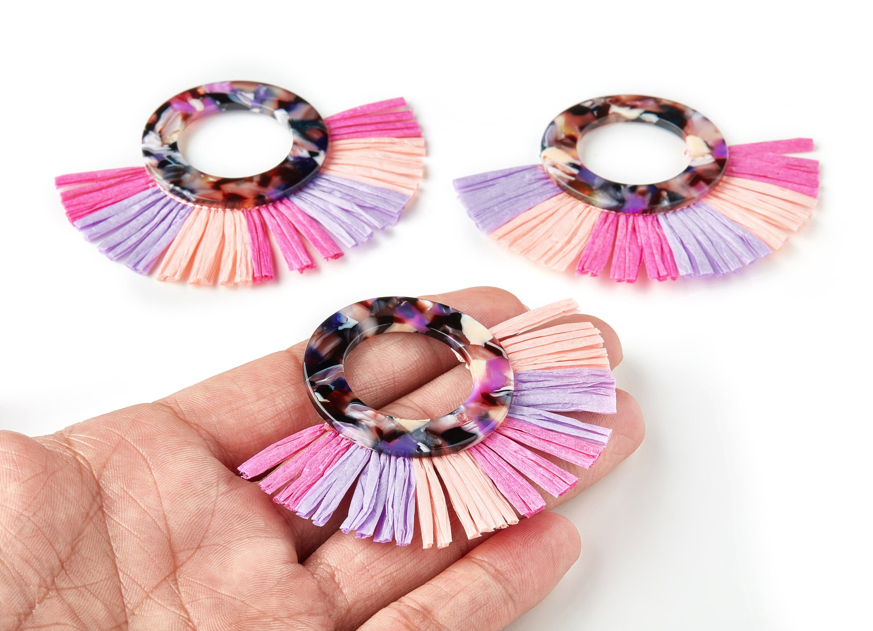 Acetate Tassels Fan Charm - Tassels Fan Single Layer Raffia - Handmade Jewelery - Color Code: A11 - 80x60x4mm - AC1629-A11 - DOMEDBAZAAR