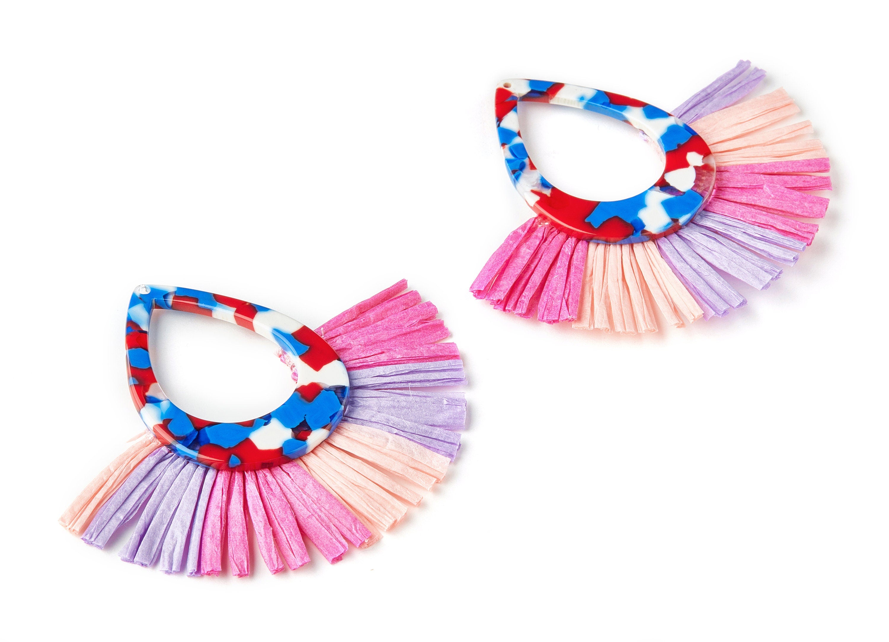 Acetate Acrylic Earring Charm with Single Layer Raffia - Tortoise Shell Earring - Tassels Fan - Color Code: A73 - 75x65x4mm - AC1625-A73 - DOMEDBAZAAR