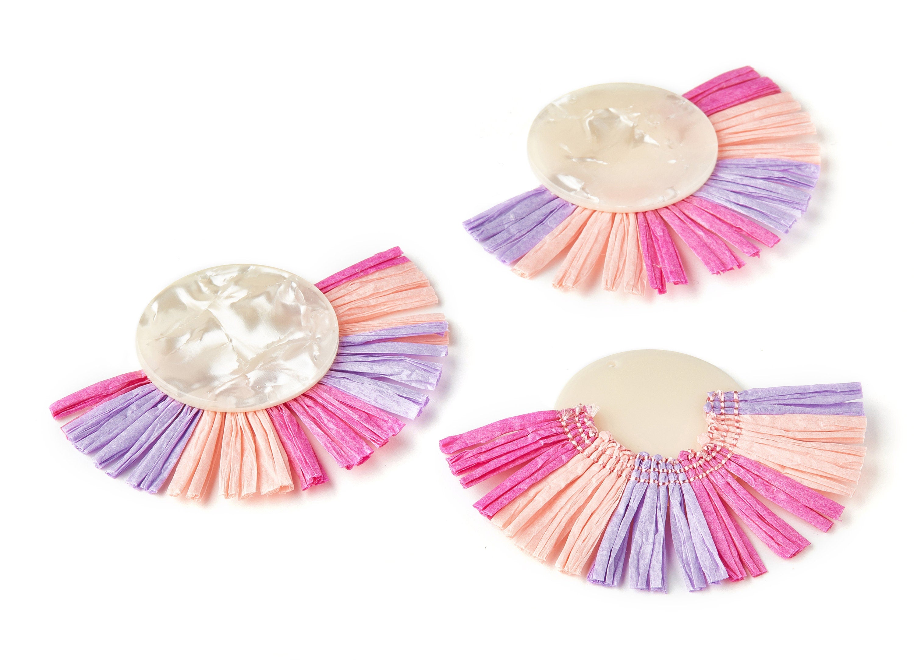 Acetate Tassels Fan Charm - Tassels Fan Single Layer Raffia - Earring Findings - Jewelry Supplies - Color Code: A31 - 70x53x4mm - AC1624-A31 - DOMEDBAZAAR