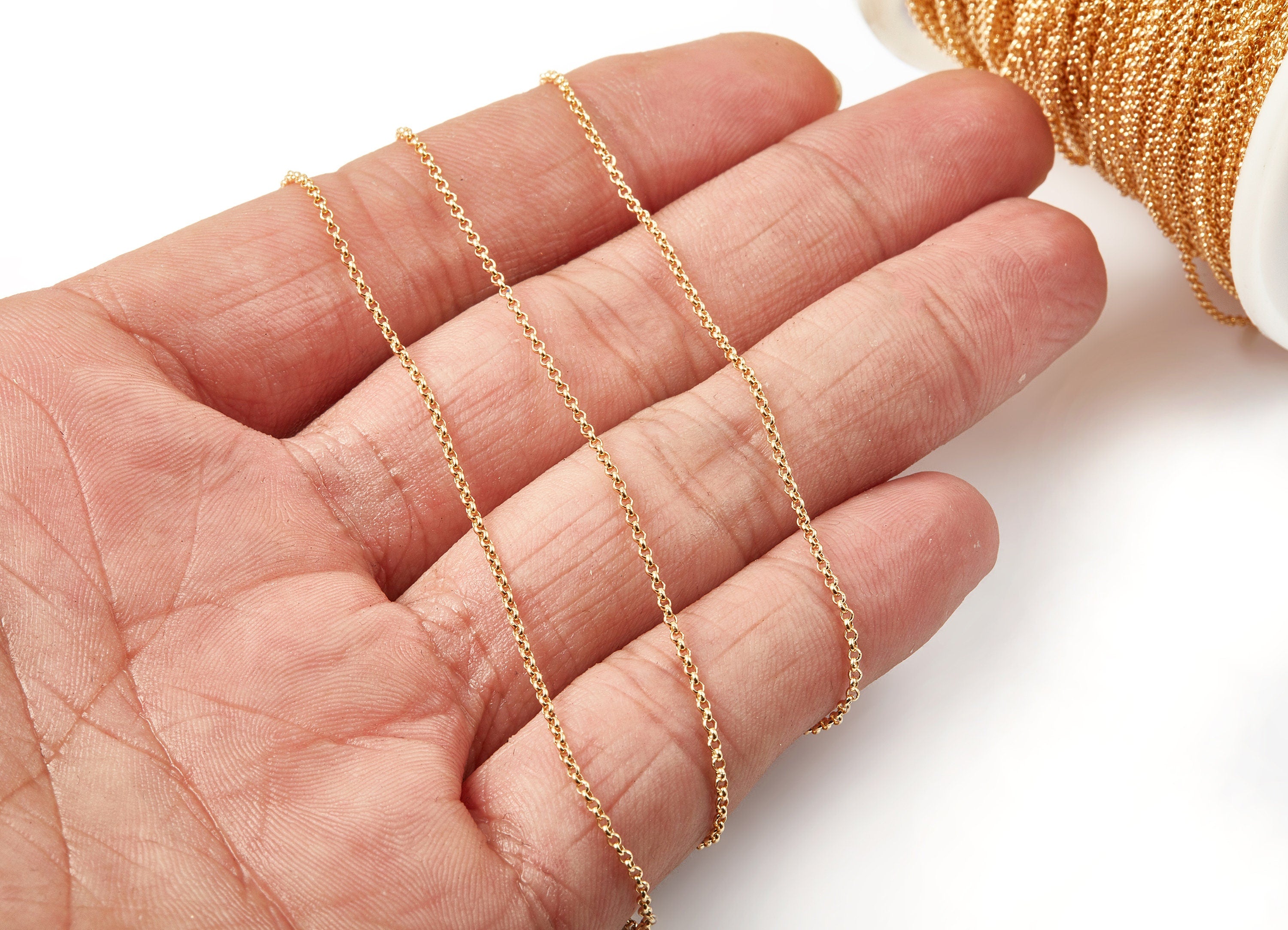 Gold Rolo Chain - 18K Real Gold Plated Brass Chain - Soldered Round Rolo Chain - 0.5&quot; x 0.5&quot; -  Jewellery Making - RGP1023 - DOMEDBAZAAR
