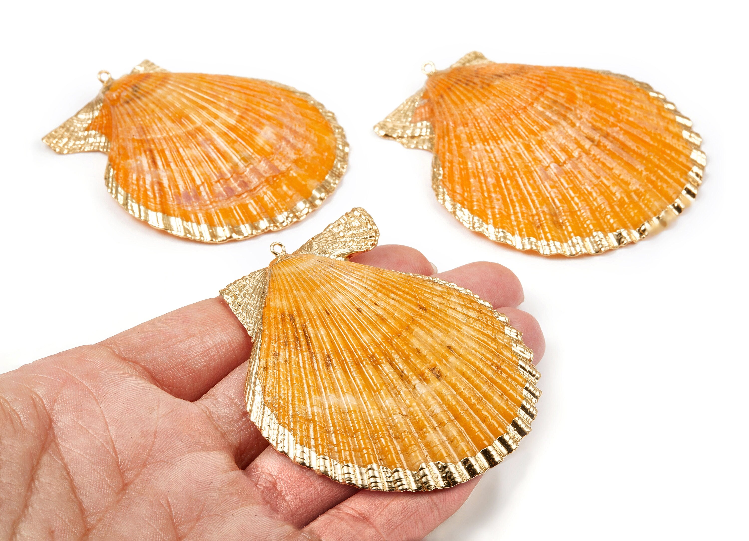 Mussel Shell Charms - Seashell Pendant - Gold Tone Plated Earrings - 1 Hole - 50x45.2x7mm - SF1009A - DOMEDBAZAAR