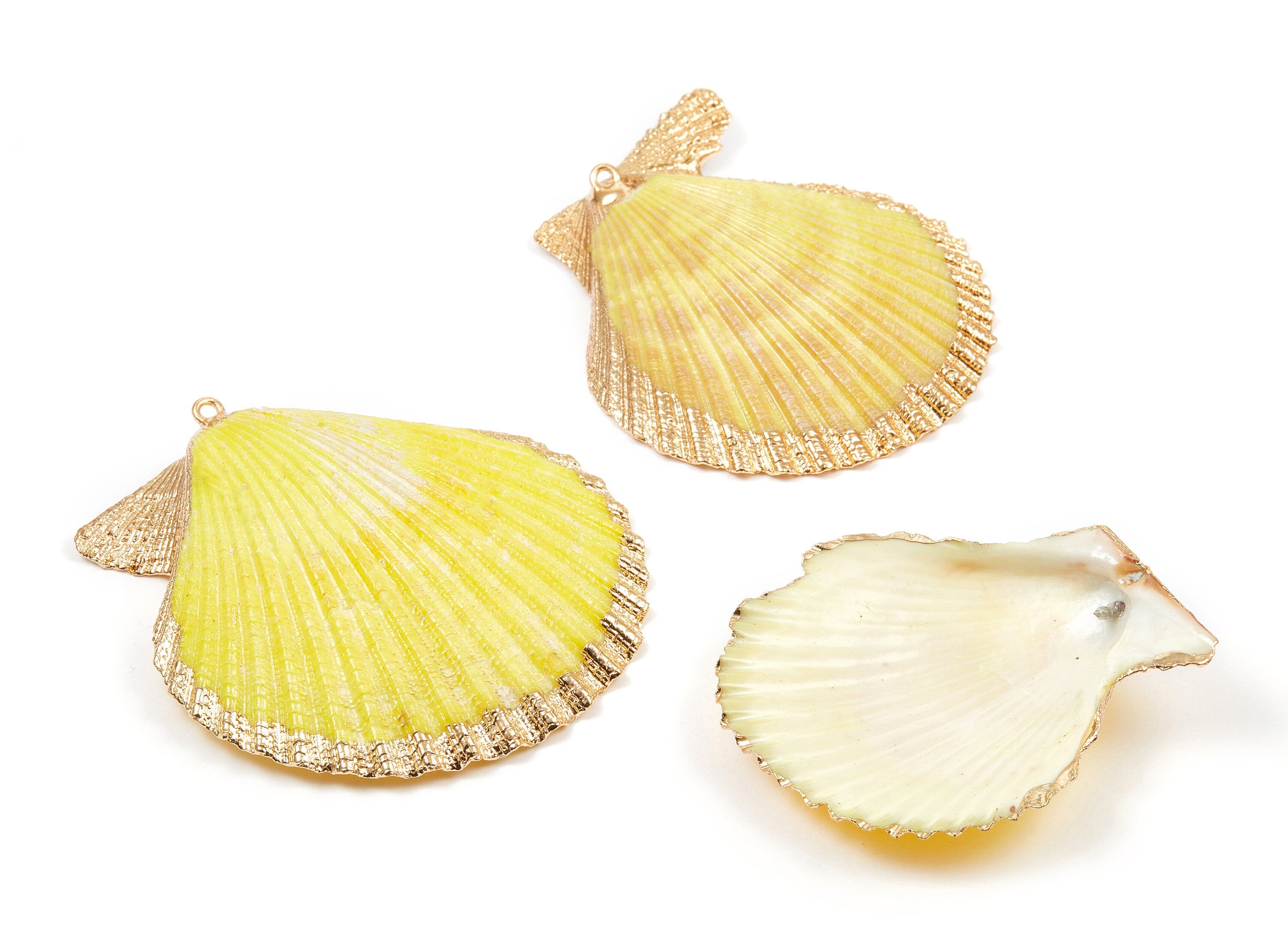 Mussel Shell Charms - Seashell Pendant - Gold Tone Plated Earrings - 1 Hole - 50x45.2x7mm - SF1009B - DOMEDBAZAAR