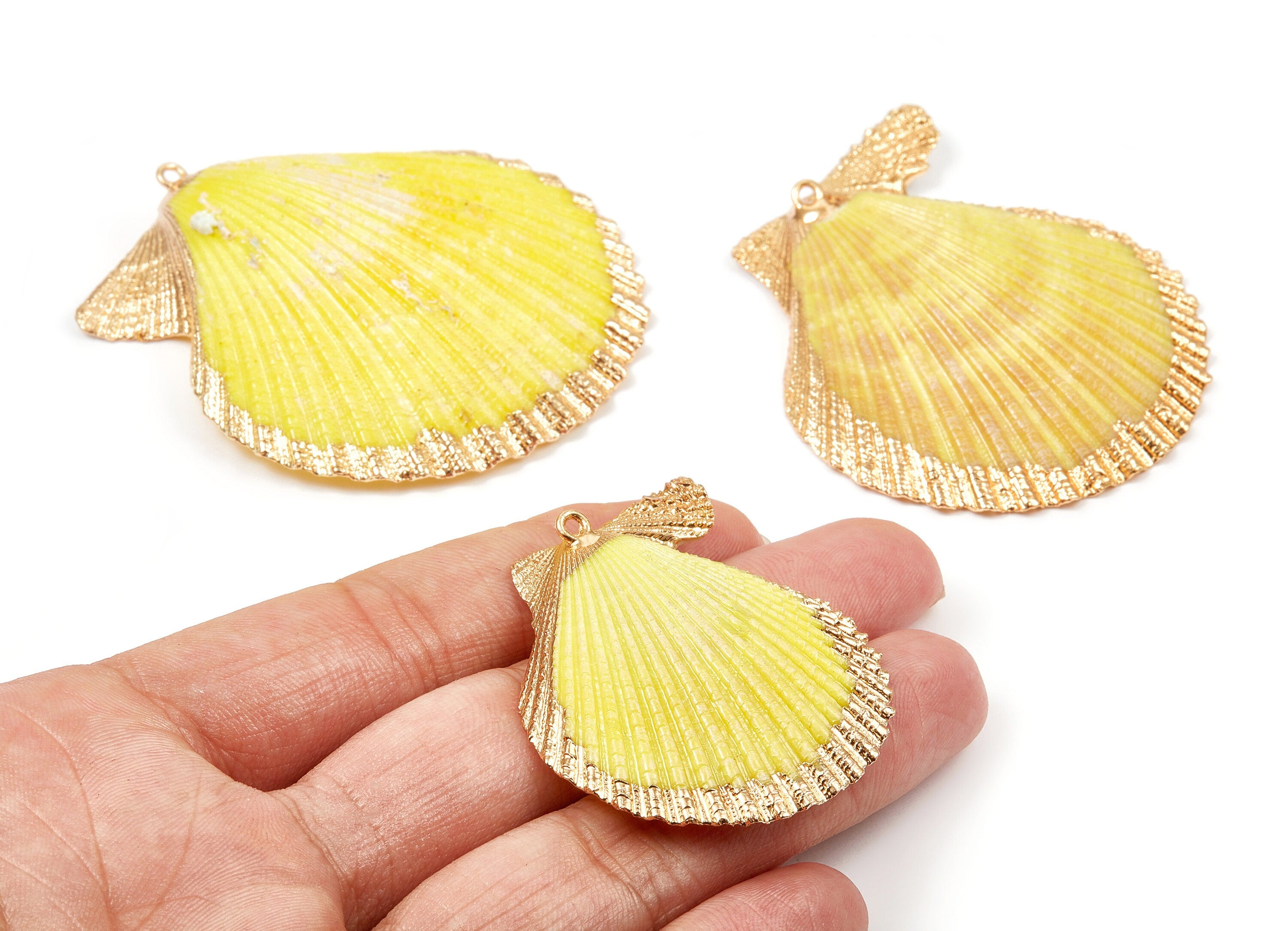 Mussel Shell Charms - Seashell Pendant - Gold Tone Plated Earrings - 1 Hole - 50x45.2x7mm - SF1009B - DOMEDBAZAAR