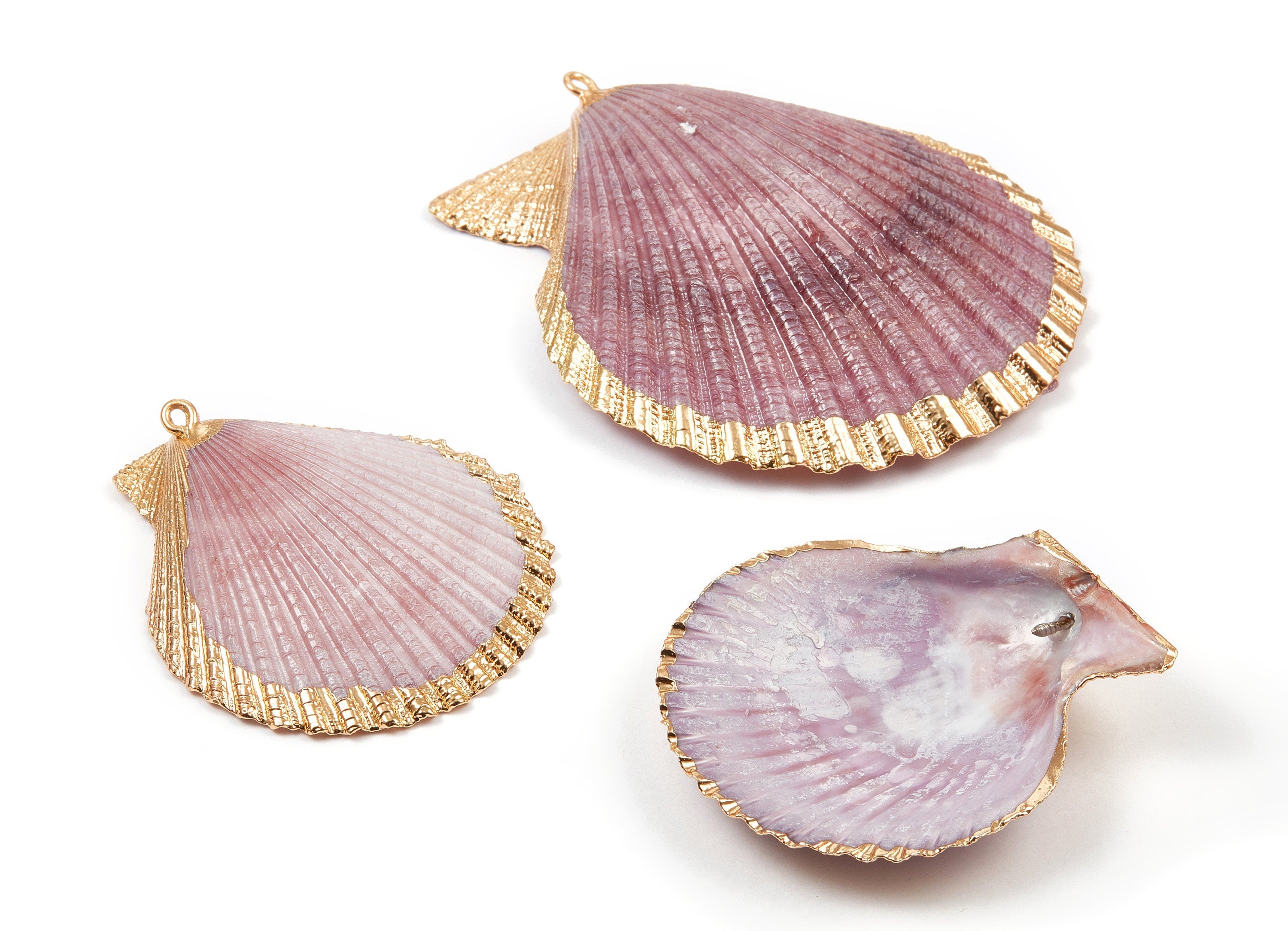 Mussel Shell Charms - Seashell Pendant - Gold Tone Plated Earrings - 1 Hole - 50x45.2x7mm - SF1009C - DOMEDBAZAAR