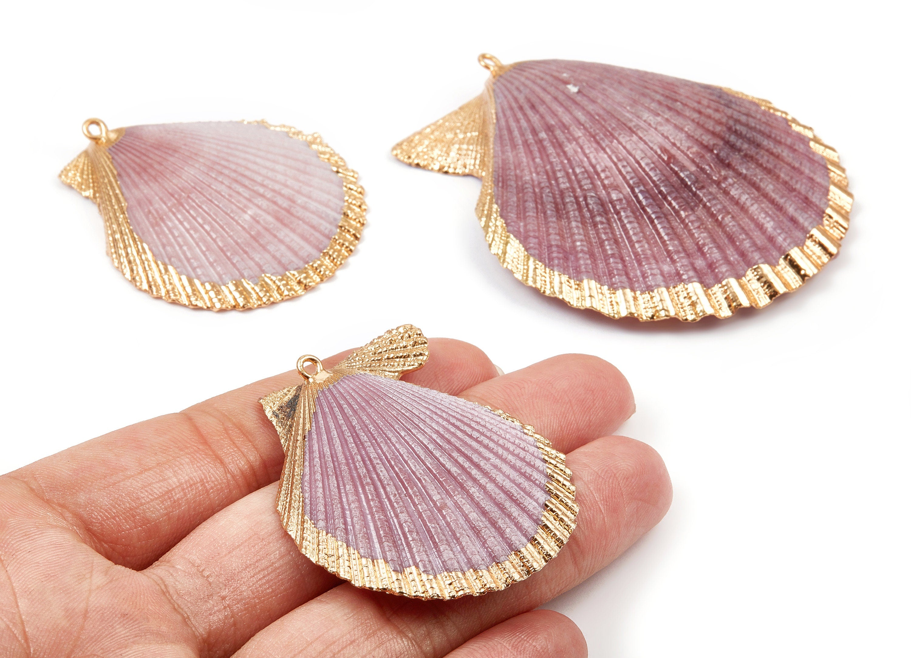 Mussel Shell Charms - Seashell Pendant - Gold Tone Plated Earrings - 1 Hole - 50x45.2x7mm - SF1009C - DOMEDBAZAAR