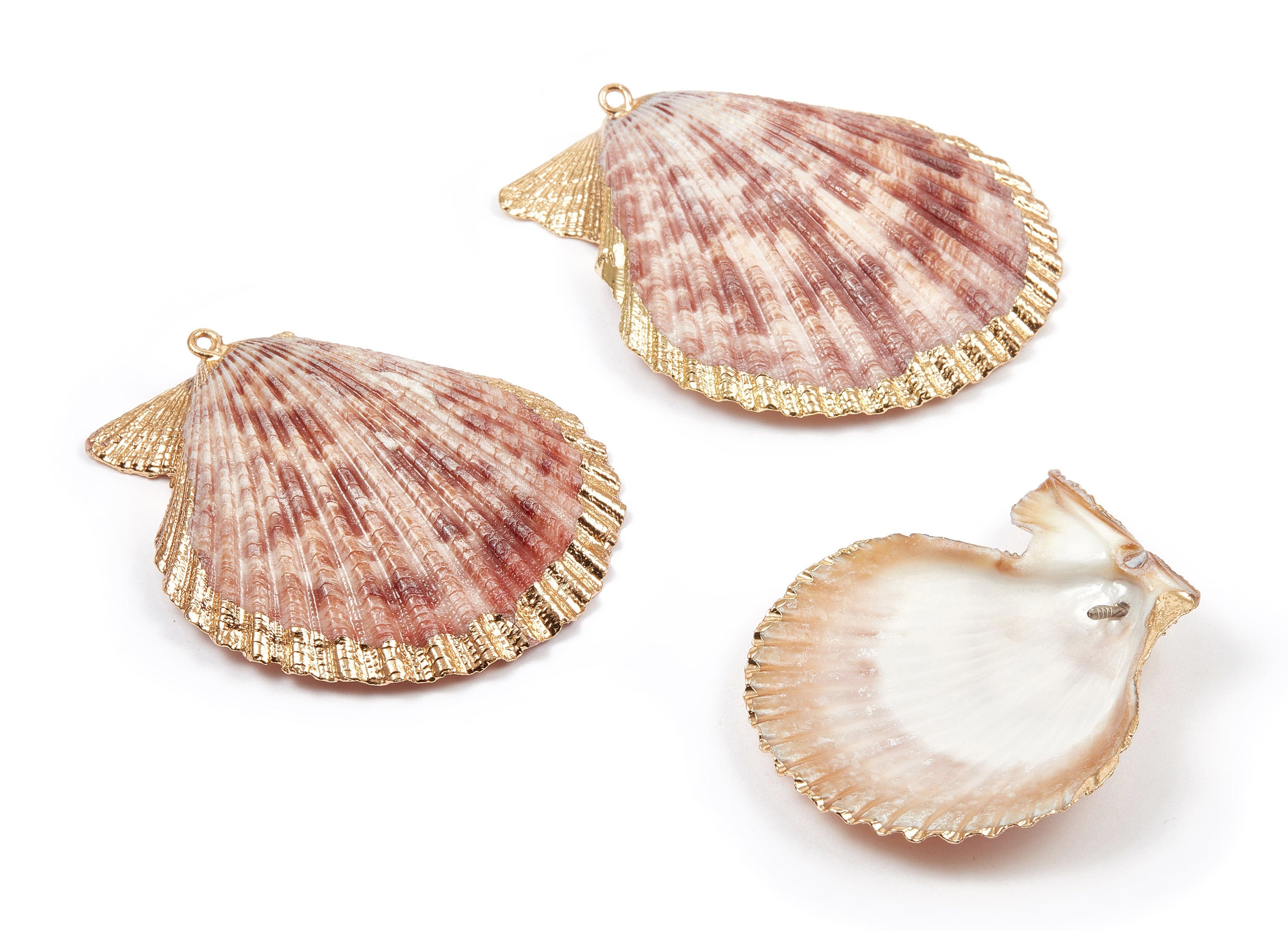 Mussel Shell Charms - Seashell Pendant - Gold Tone Plated Earrings - 1 Hole - 50x45.2x7mm - SF1009E - DOMEDBAZAAR