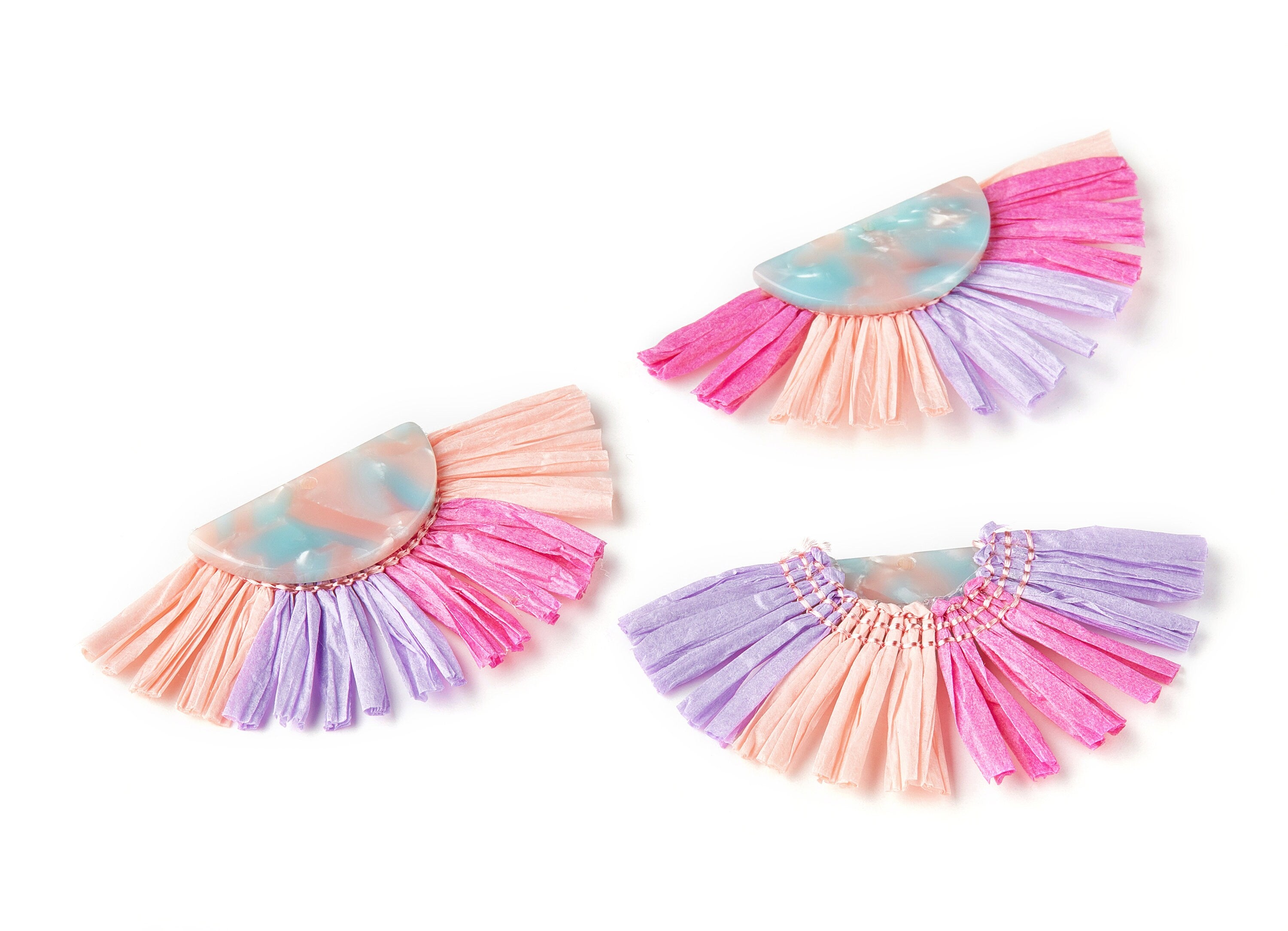 Acetate Tassels Fan Charm -  Single Layer Raffia - Tortoise Shell Earring - Jewelry Supplies  - Color Code: A36 - 70x53x4mm - AC1627-A36 - DOMEDBAZAAR