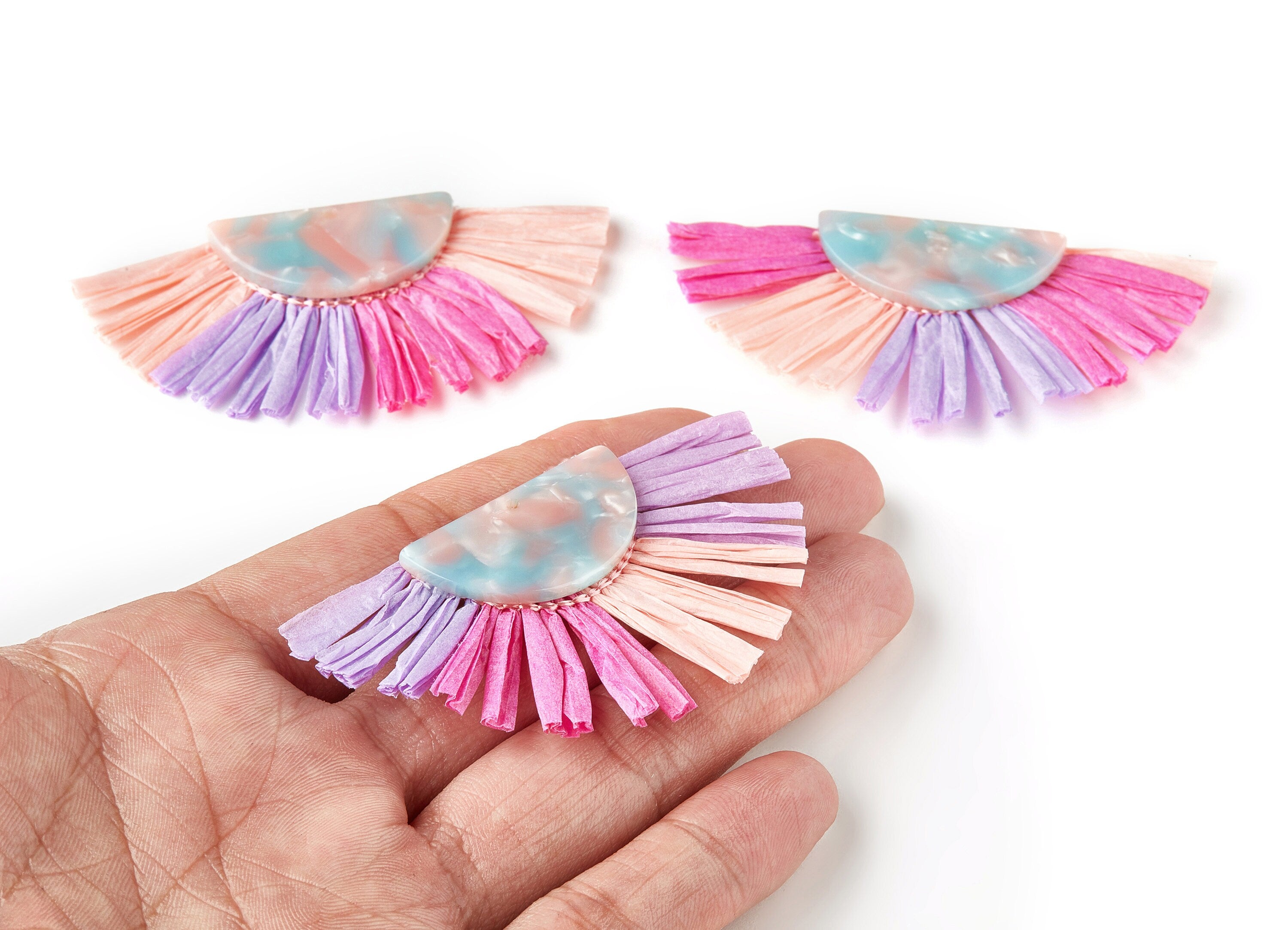 Acetate Tassels Fan Charm -  Single Layer Raffia - Tortoise Shell Earring - Jewelry Supplies  - Color Code: A36 - 70x53x4mm - AC1627-A36 - DOMEDBAZAAR