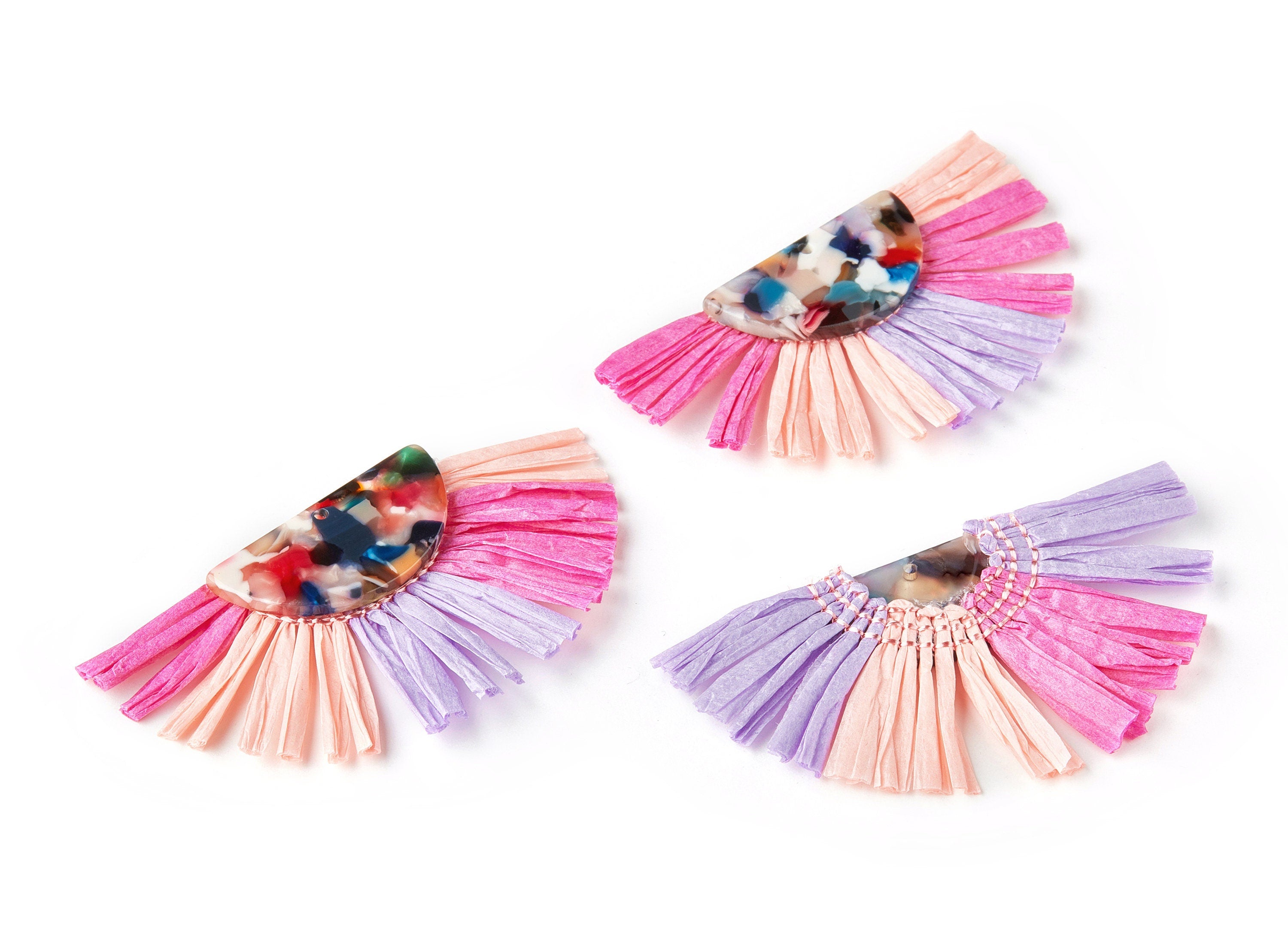 Acetate Tassels Fan Charm -  Single Layer Raffia - Tortoise Shell Earring - Jewelry Supplies  - Color Code: A60 - 70x53x4mm - AC1627-A60 - DOMEDBAZAAR