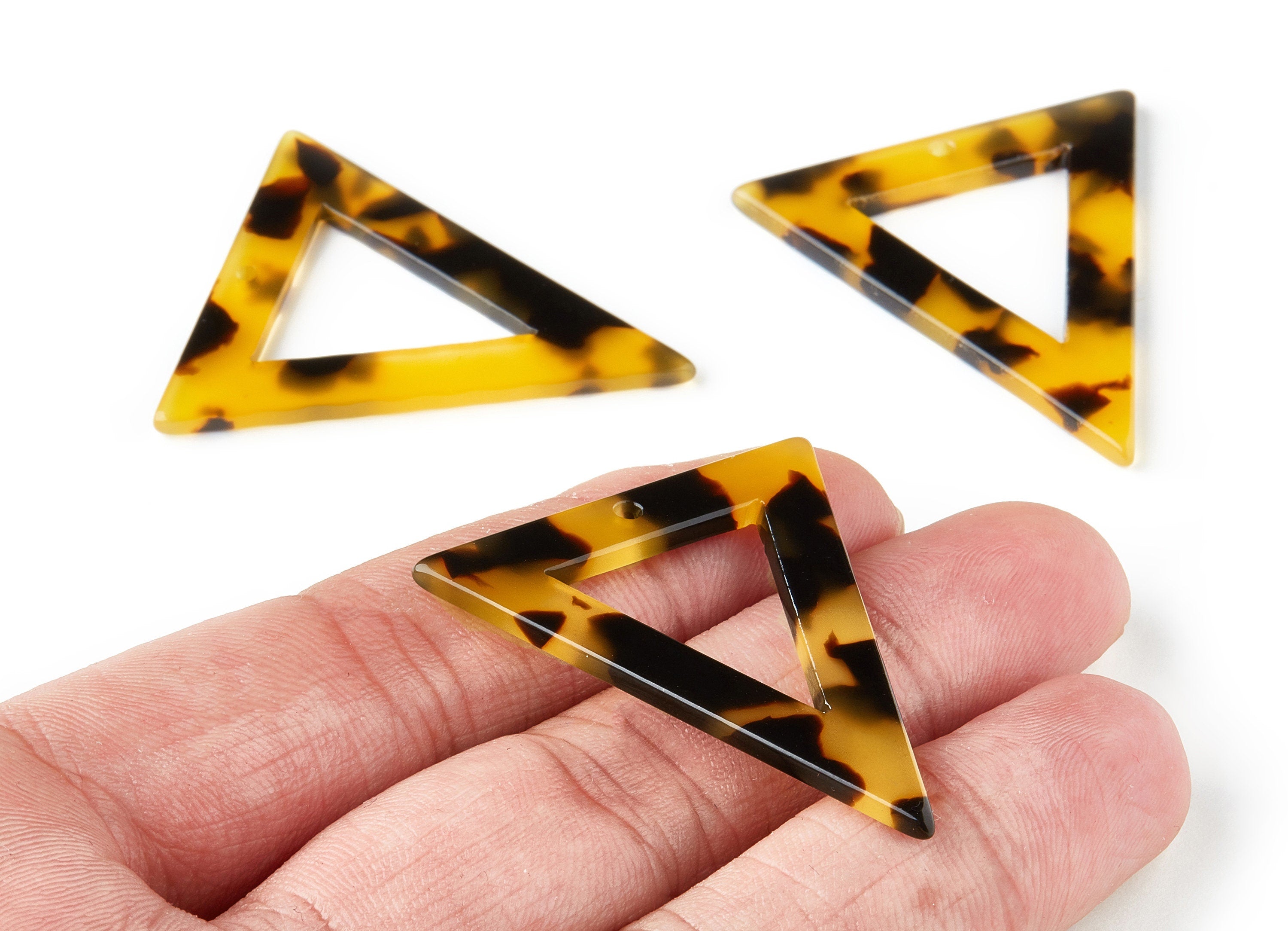 Acetate Acrylic Earring Charm - Tortoise Shell Earrings - Triangle Pendant - 1 Hole - Color Code: A02 - 40.6x36.6x2.58mm - AC1439 - DOMEDBAZAAR