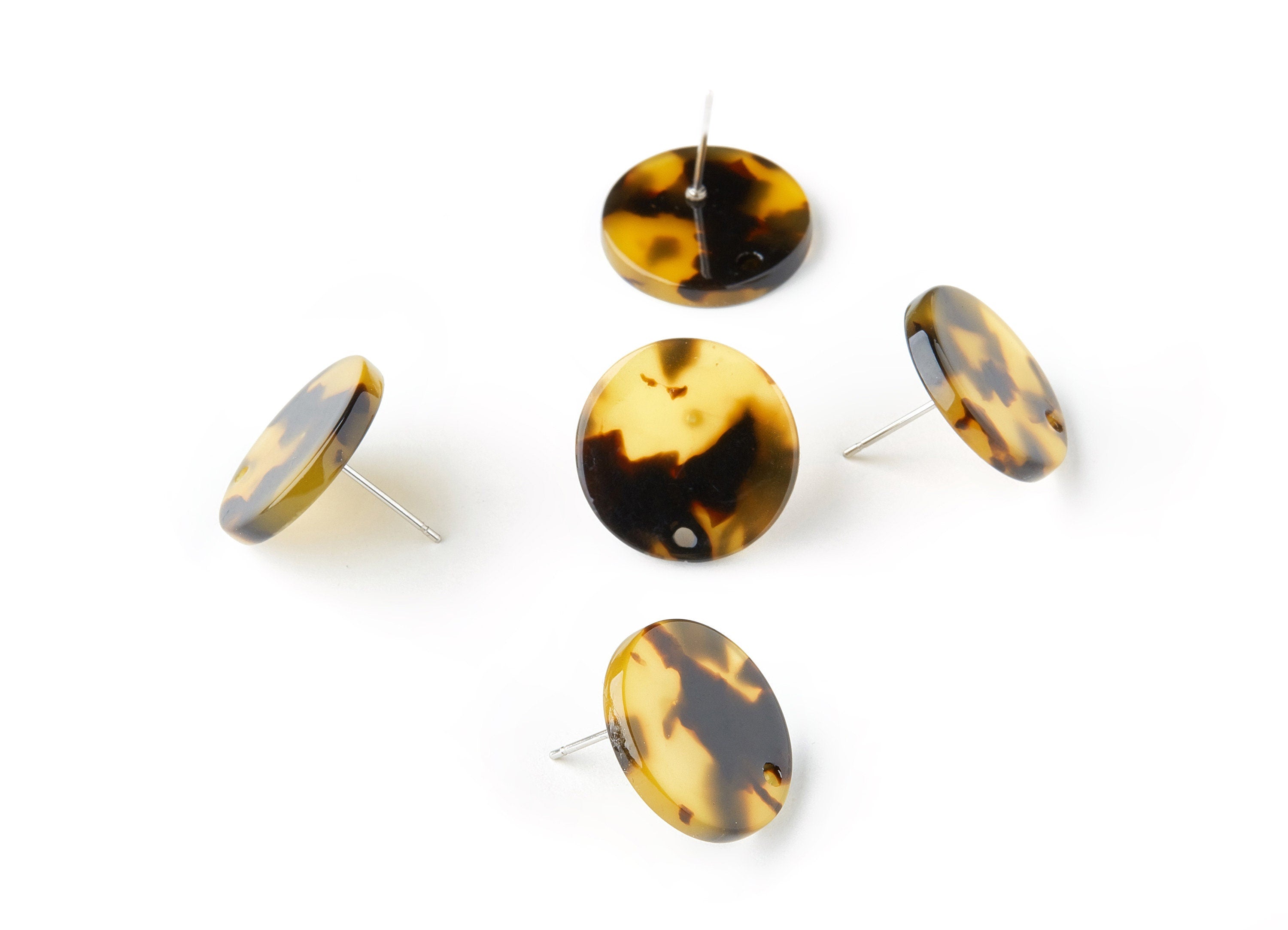 Acetate Acrylic Earring Post - Tortoise Shell Stud Earrings - Circle Shaped Earrings - Color Code: A02 - 17.84x17.84x2.64mm - AC1443A - DOMEDBAZAAR