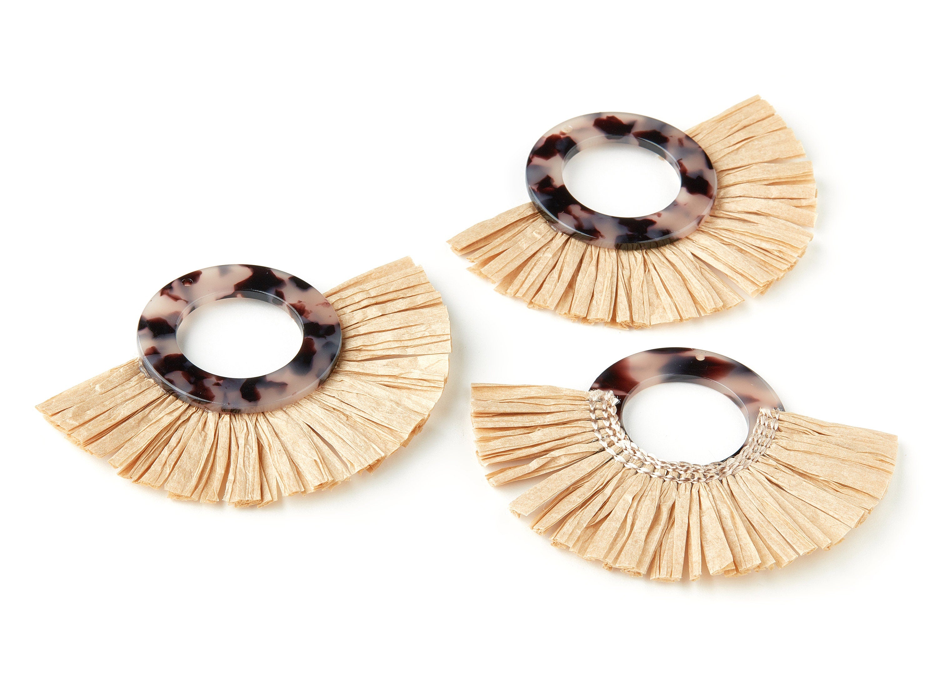 Acetate Tassels Fan Charm - Blond Tortoise Shell Earring - Tassels Fan Single Layer Raffia - Color Code:A06 - 63.8x87.3x3.9mm - AC1629-A06-A - DOMEDBAZAAR