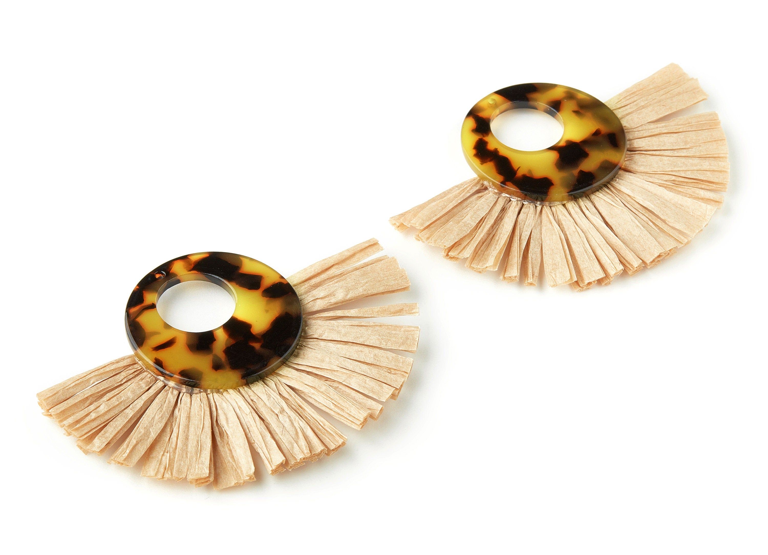 Acetate Tassels Fan Charm - Tortoise Shell Earring - Tassels Fan Single Layer Raffia - Color Code:A01 - 79.65x56.67x4mm - AC1640-A01 - DOMEDBAZAAR
