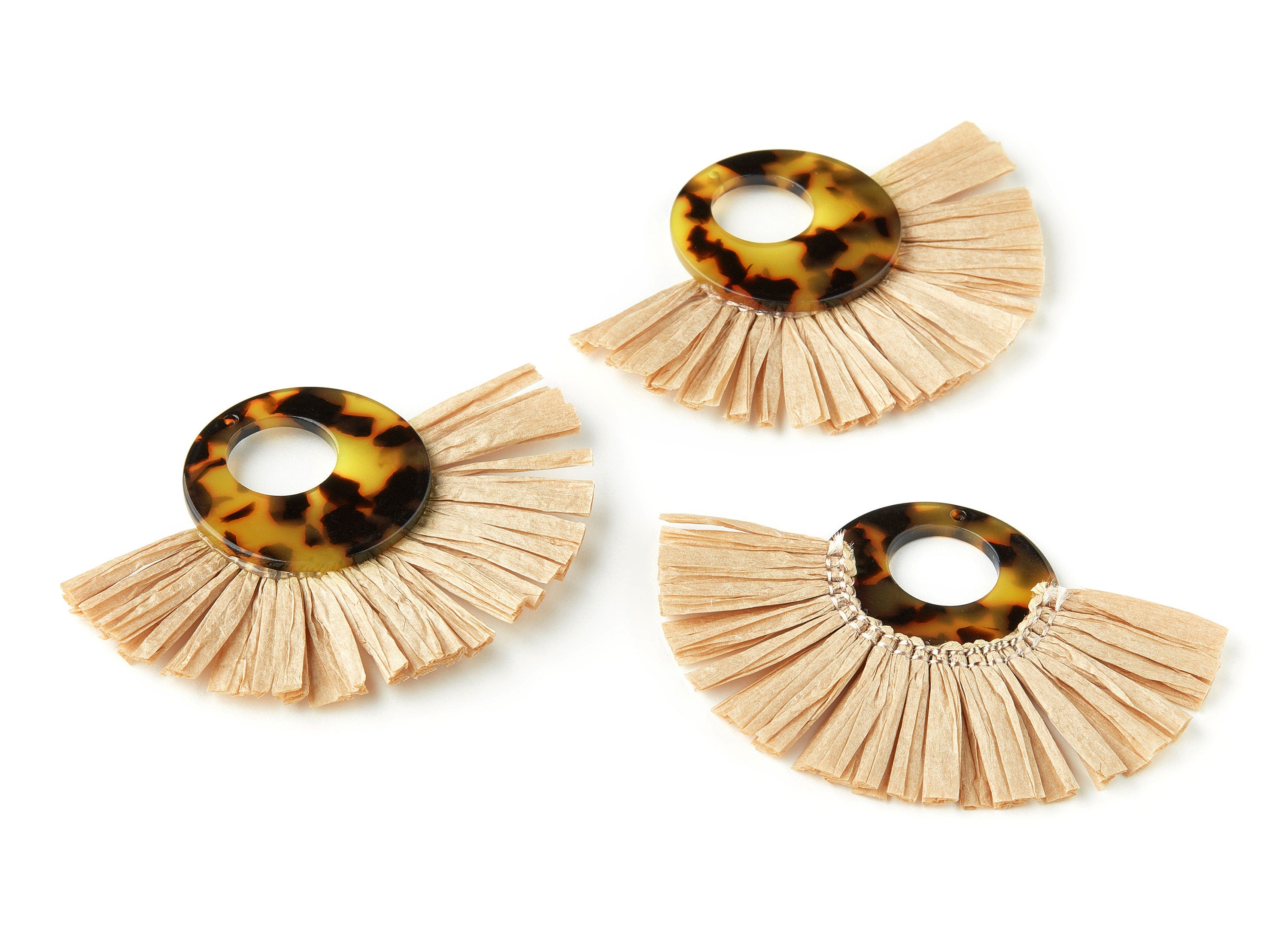 Acetate Tassels Fan Charm - Tortoise Shell Earring - Tassels Fan Single Layer Raffia - Color Code:A01 - 79.65x56.67x4mm - AC1640-A01 - DOMEDBAZAAR