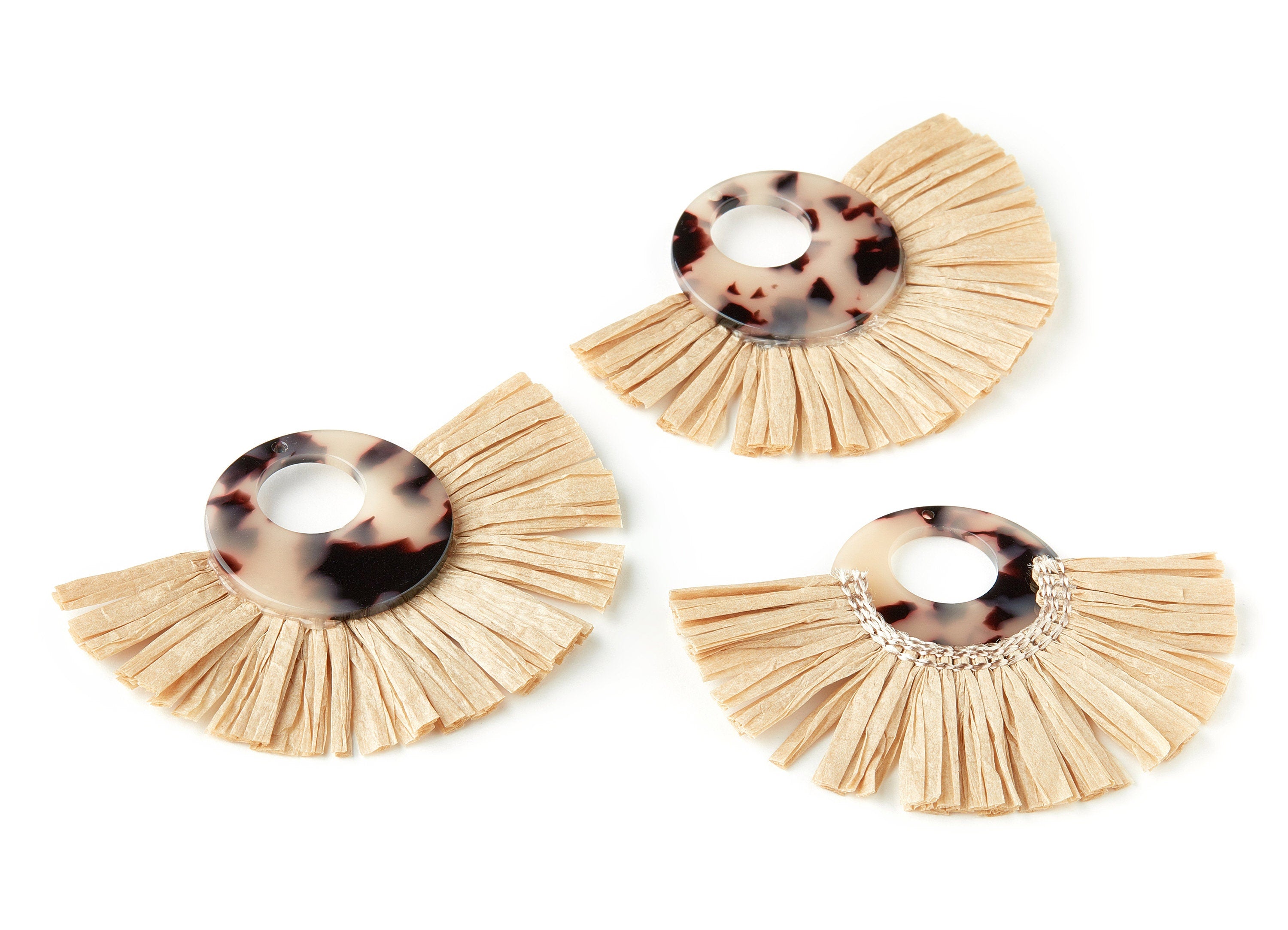 Acetate Tassels Fan Charm - Blonde Tortoise Shell Earring - Tassels Fan Single Layer Raffia - Color Code:A07 - 79.65x56.67x4mm - AC1640-A07 - DOMEDBAZAAR