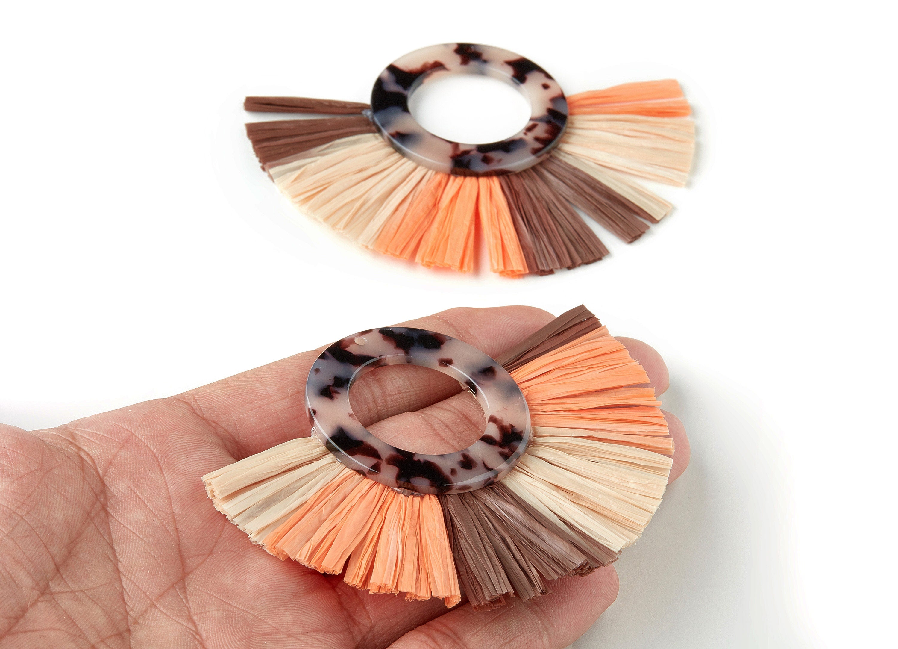 Acetate Tassels Fan Charms - Blonde Tortoise Shell Earrings - Tassels Fan Single Layer Raffia - Color Code:A06 - 63.77x87.3x4mm - AC1629-A06 - DOMEDBAZAAR