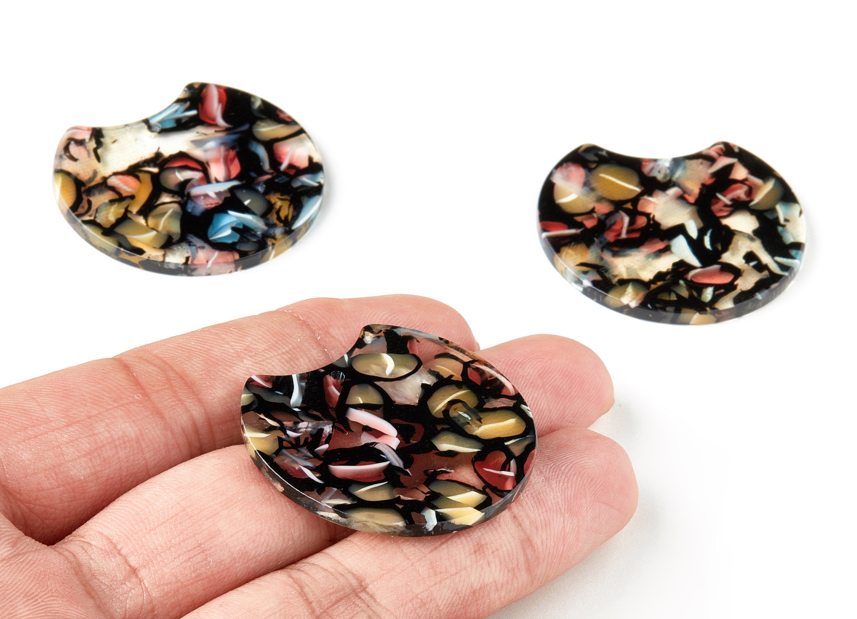 Acetate Round Charms - Round Earrings and Pendant - Earring Findings - Jewelry Supplies - Color Code:A343 - 36.74x33.55x2.53mm - AC1646-A343 - DOMEDBAZAAR