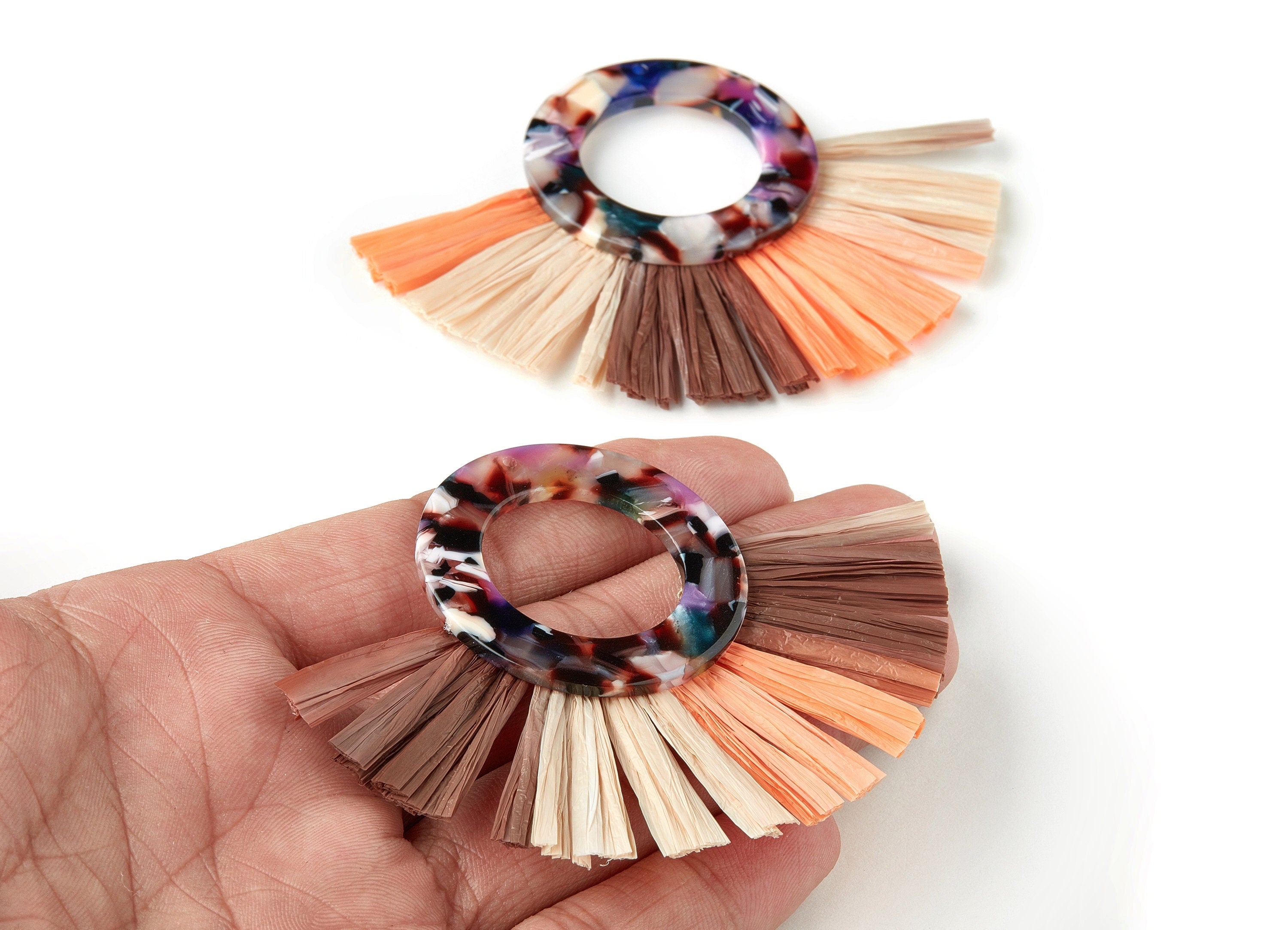 Acetate Tassels Fan Charm - Tassels Fan Single Layer Raffia - Handmade Jewelery - Color Code:A11 - 63.77x87.26x3.88mm - AC1629-A11-B - DOMEDBAZAAR