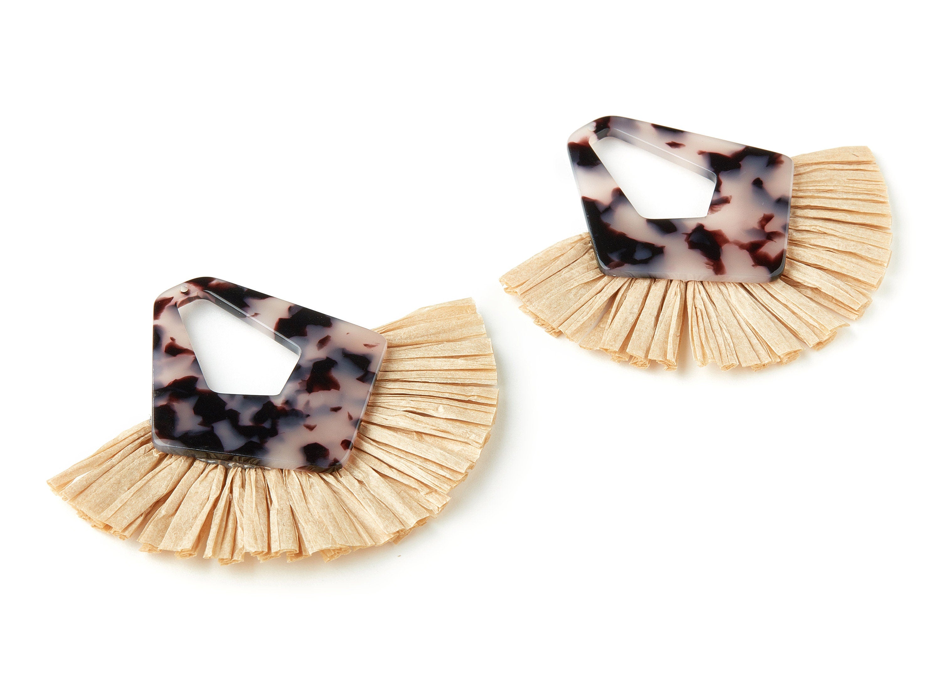 Acetate Tassels Fan Charm - Blonde Tortoise Shell Earring - Tassels Fan Single Layer Raffia - Color Code:A06- 76.5x65.92x4.03mm - AC1641-A06 - DOMEDBAZAAR