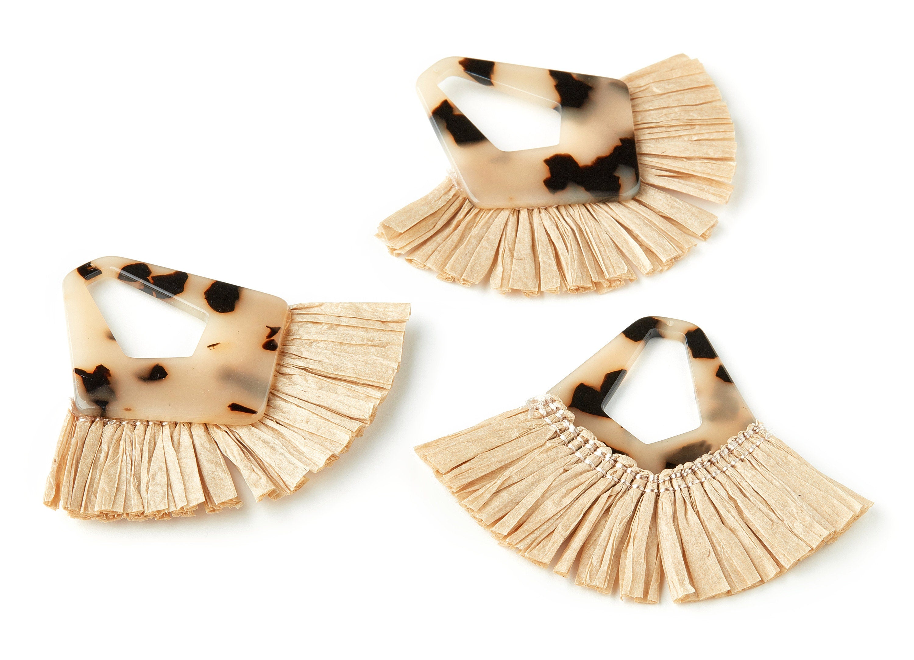 Acetate Tassels Fan Charm - Blonde Tortoise Shell Earring - Tassels Fan Single Layer Raffia - Color Code:A08- 76.5x65.92x4.03mm - AC1641-A08 - DOMEDBAZAAR