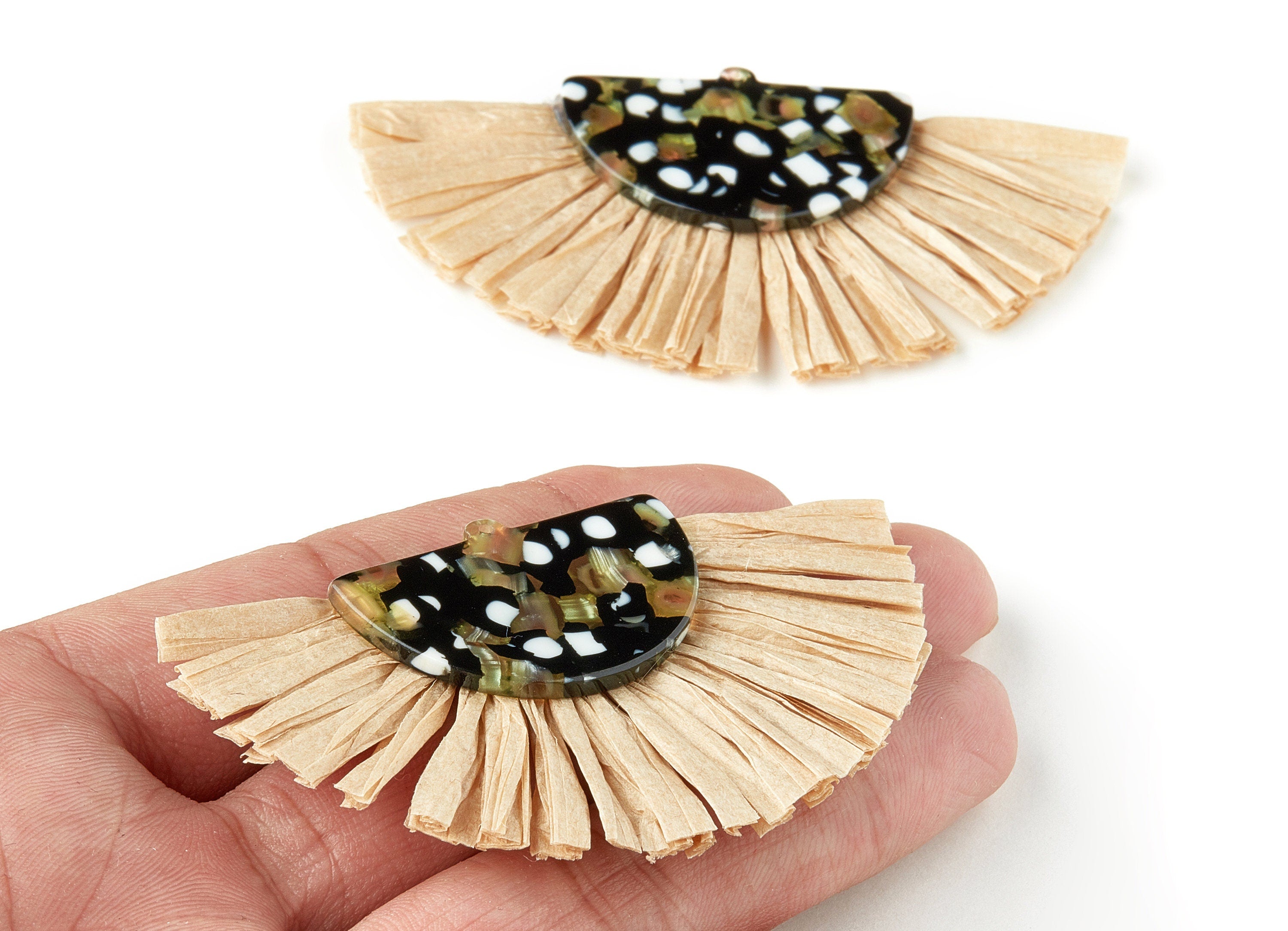 Acetate Tassels Fan Charm - Tassels Fan Single Layer Raffia - Handmade Jewelery - Color Code: A193 - 73.6x39.99x4.06mm - AC1642-A193 - DOMEDBAZAAR