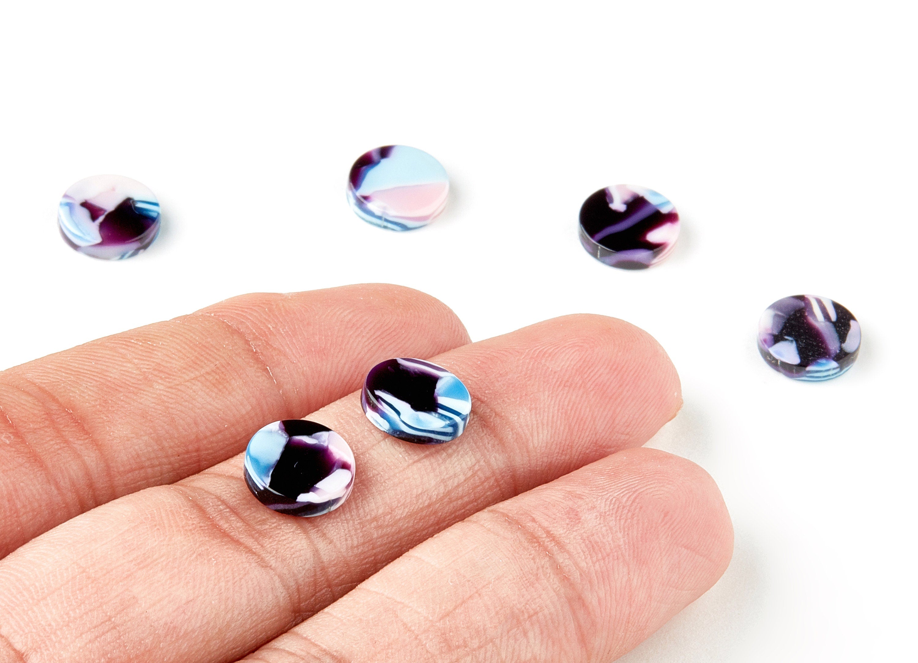 Acetate Round Charms - No Hole - Round Earrings - Earring Findings - Jewelry Supplies - Color Code: A308 - 9.87x9.87x2.6mm - AC1151-A308 - DOMEDBAZAAR