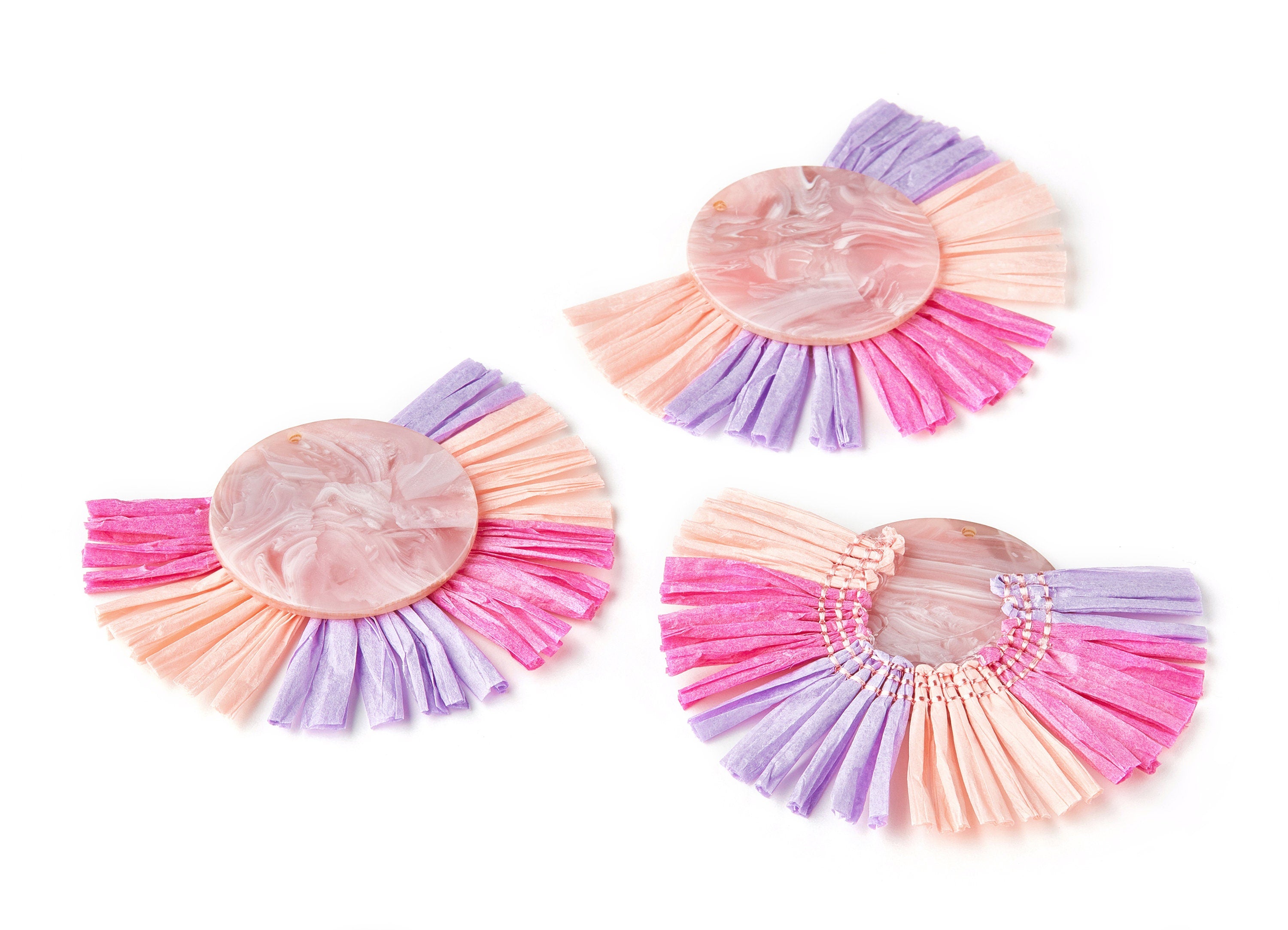Acetate Acrylic Earring Charm with Single Layer Raffia - Tortoise Shell Earring - Tassels Fan - Color Code: A26 - 70x53x4mm - AC1624-A26 - DOMEDBAZAAR