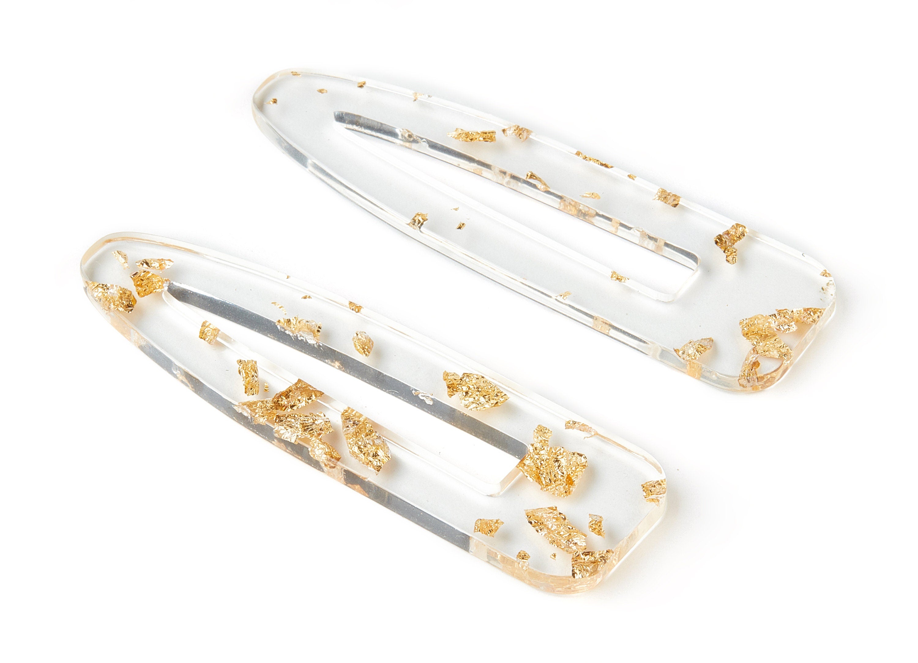 Acetate Acrylic Hair Barrette - Gold Foil & Confetti - Hair Clip - Color Code:A255 - 69.2x20.4x2.4mm - AC1546-A255 - DOMEDBAZAAR