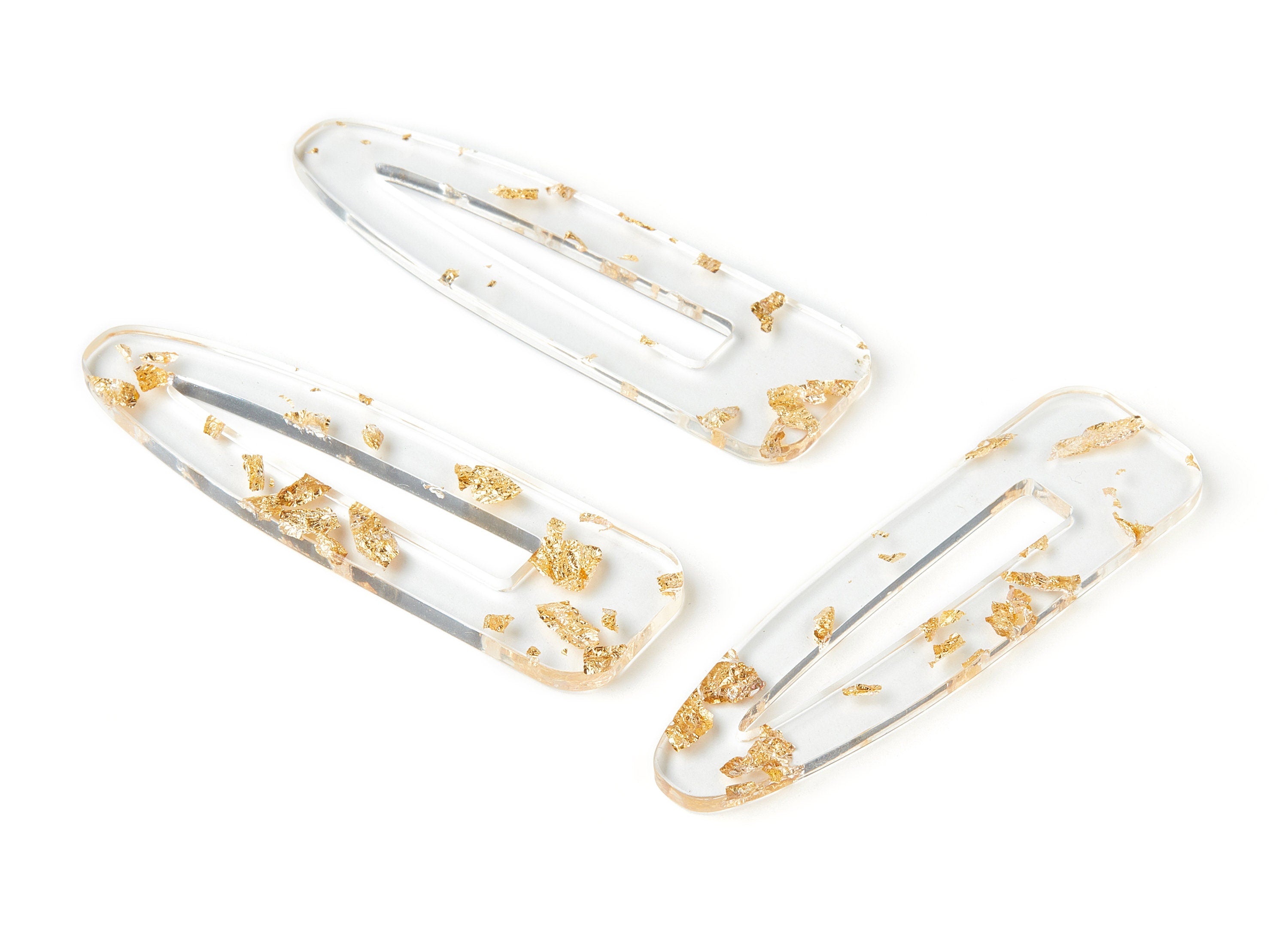 Acetate Acrylic Hair Barrette - Gold Foil & Confetti - Hair Clip - Color Code:A255 - 69.2x20.4x2.4mm - AC1546-A255 - DOMEDBAZAAR