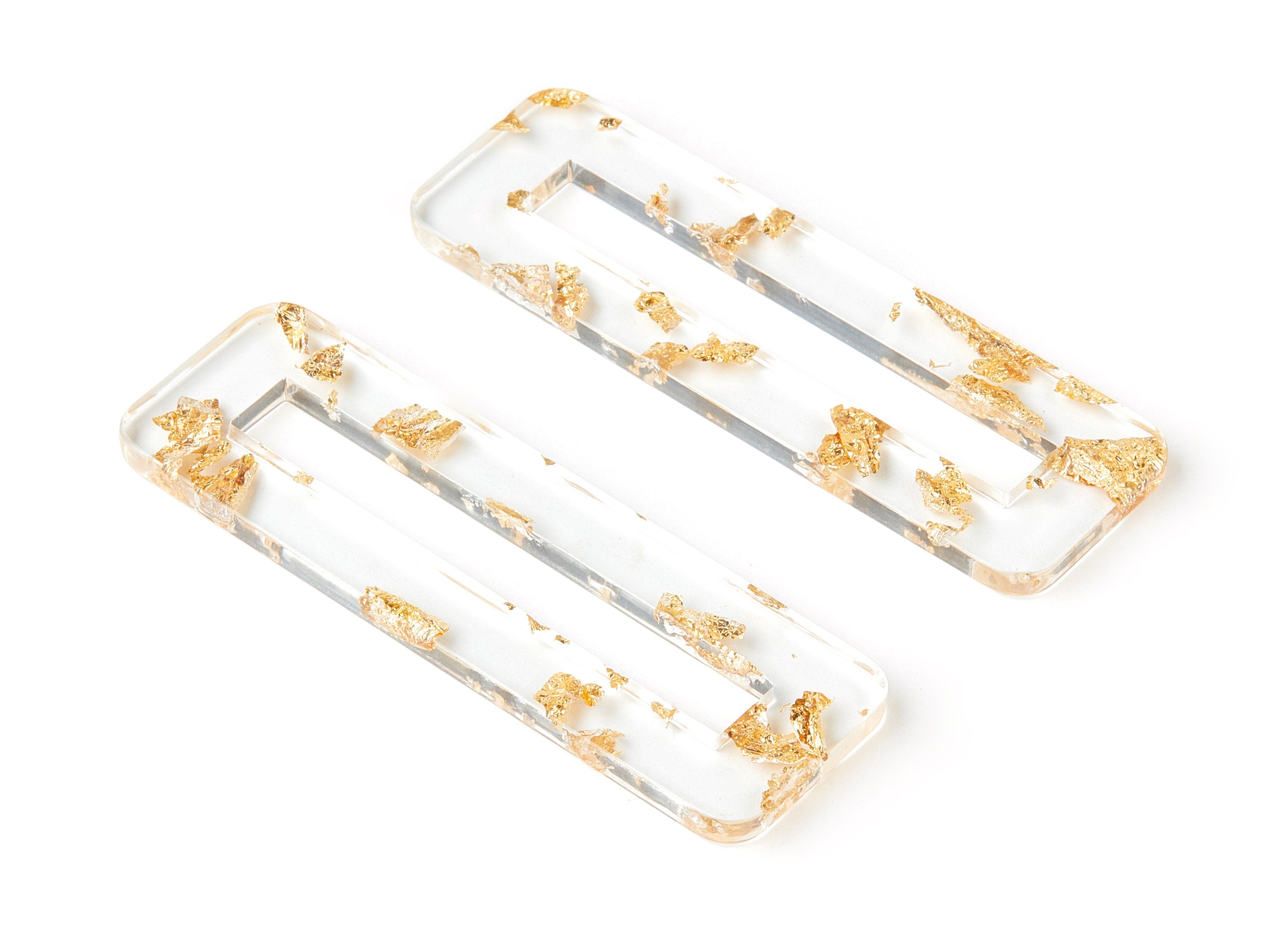 Acetate Hair Clip Charms - Gold Foil & Confetti - Rectangle Hair Barrette - Jewelry Supplys -Color Code:A255 - 67.8x21.7x2.5mm - AC1547-A255 - DOMEDBAZAAR