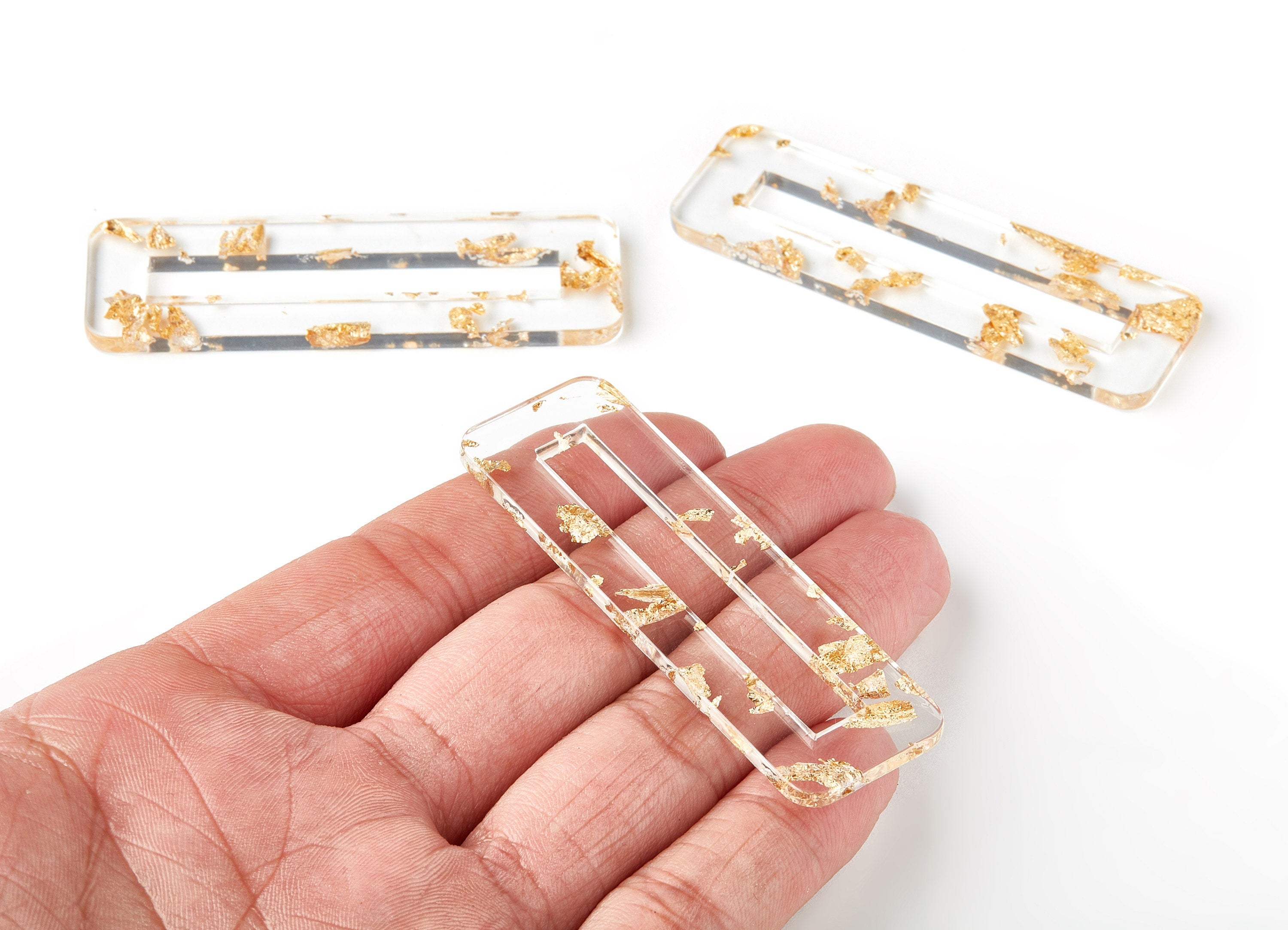 Acetate Hair Clip Charms - Gold Foil & Confetti - Rectangle Hair Barrette - Jewelry Supplys -Color Code:A255 - 67.8x21.7x2.5mm - AC1547-A255 - DOMEDBAZAAR