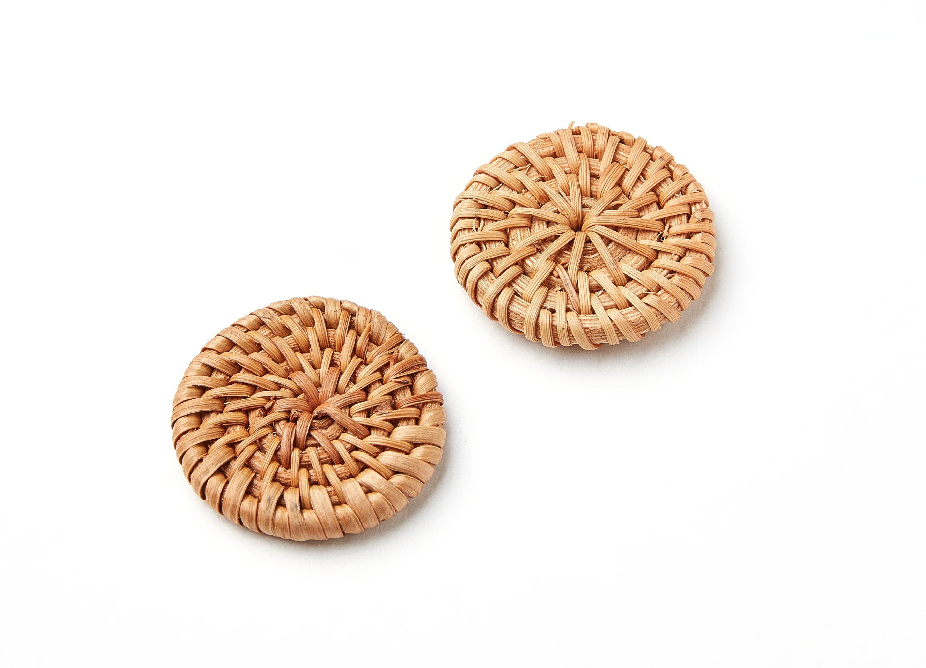 Handwoven Rattan Earrings - Coin Shaped Rattan Pendant - Wooden Straw Earring - Jewelery Handmade - 35.89x35.89x5.35mm - RT1050 - DOMEDBAZAAR